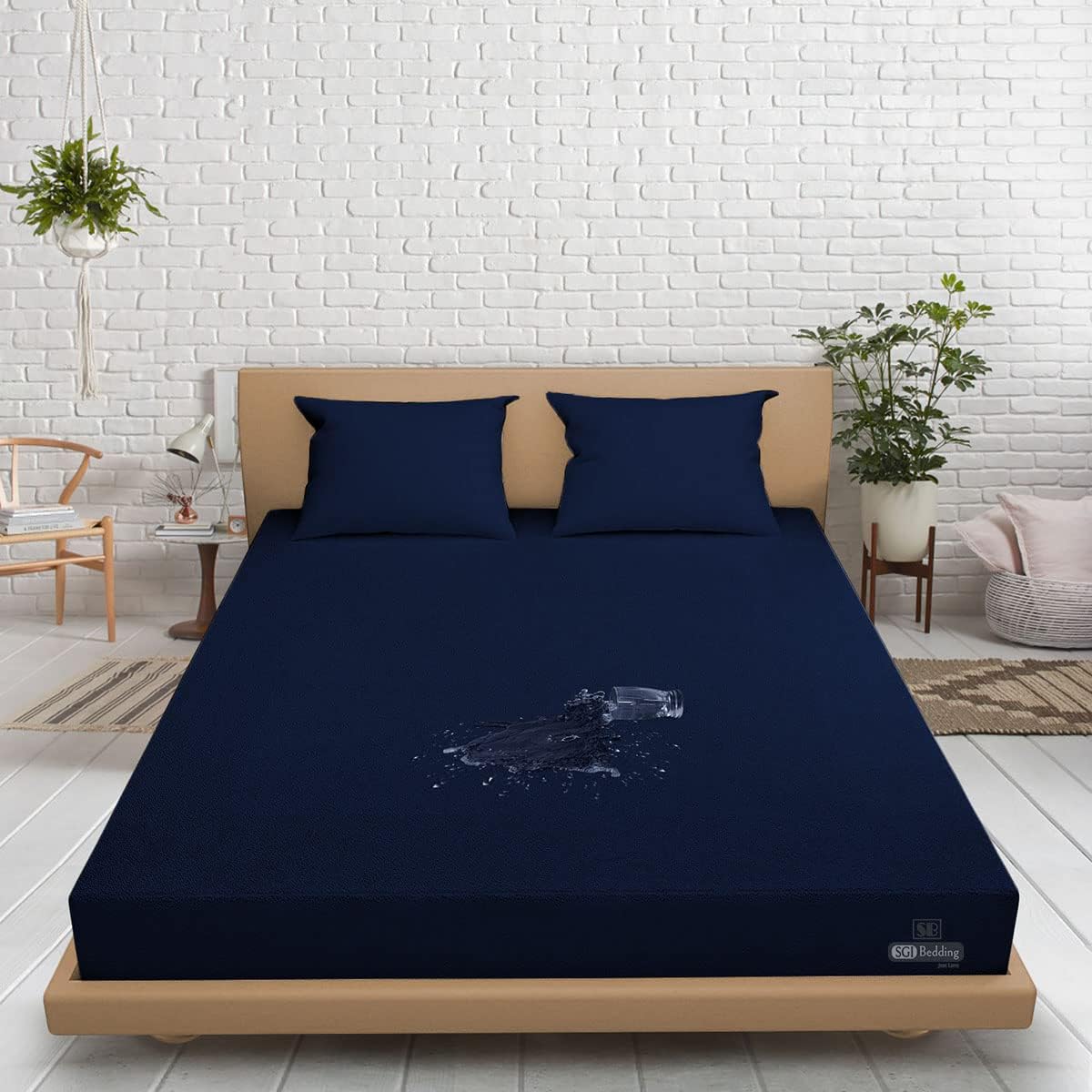 Full Size Mattress Protector - 15" Deep Pocket Fitted Style Waterproof Mattress Protection Pad Cover Skin-Friendly, Super Soft & Breathable Bed Protection Against Moisture, Spills, Stains - Navy Blue