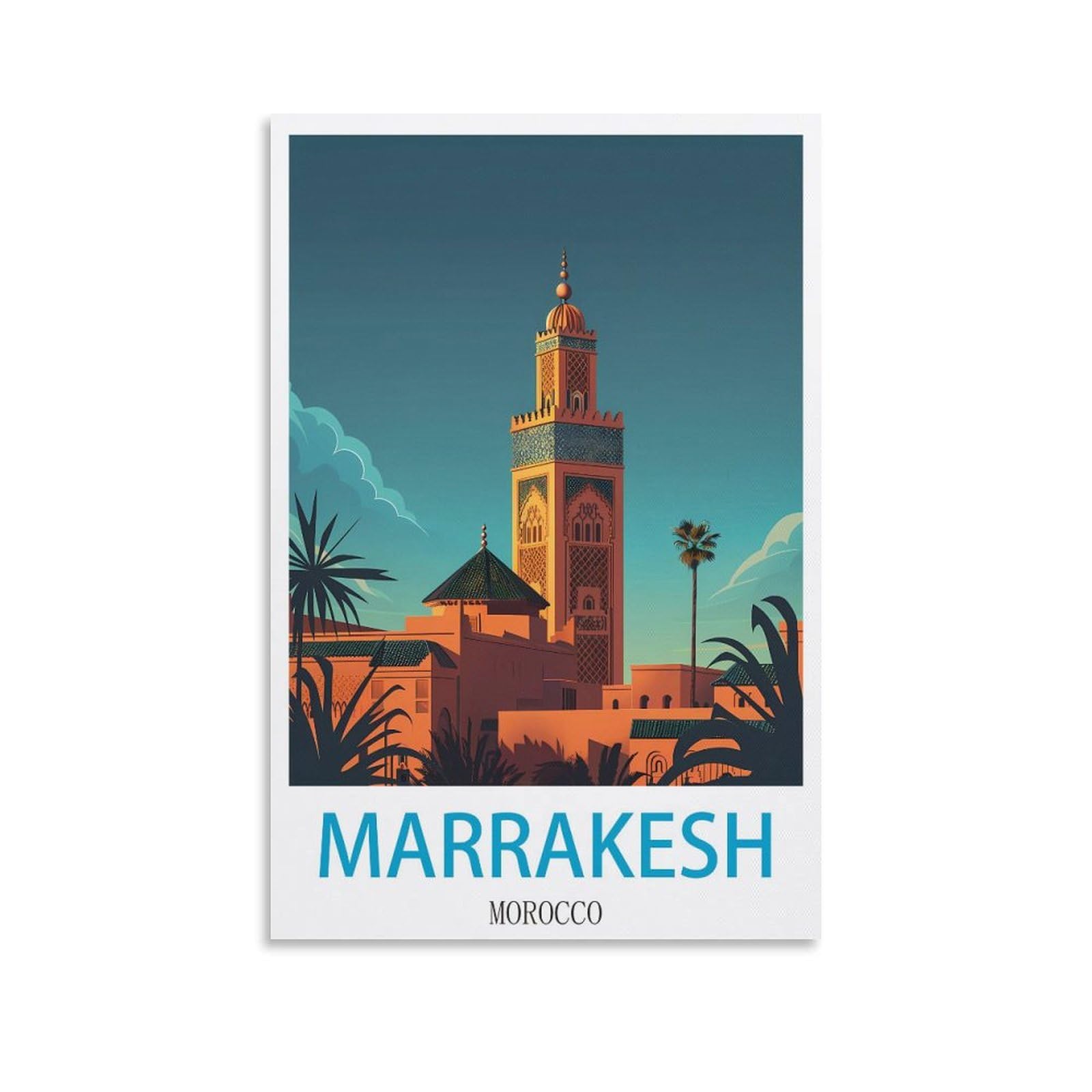XLLYXYGJQ Marrakesh Morocco Vintage Travel Poster 16x24inch(40x60cm) Canvas Wall Art Poster Print Artwork Painting Picture for Home Decoration Living Room Office Bedroom