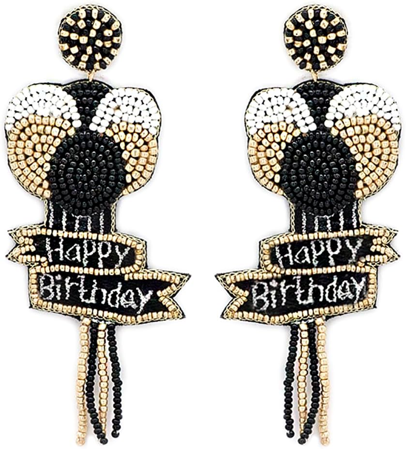 Beaded Happy Birthday BalloonPost Earrings Handmade B-day Earrings