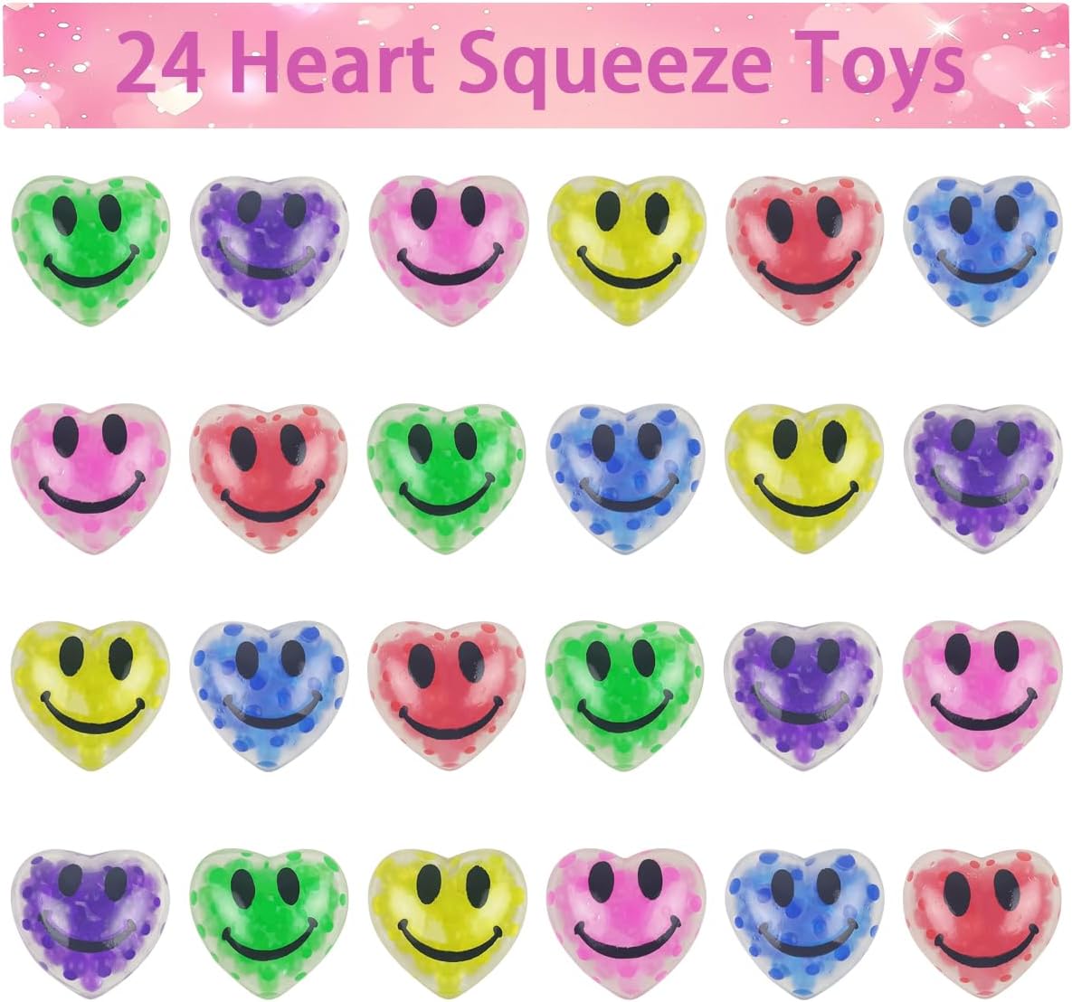 Anditoy 24 PCS Valentines Cards with Heart Squeeze Toys Stress Balls for Valentines Day School Class Classroom Gifts Prizes Party Favors - Image 2