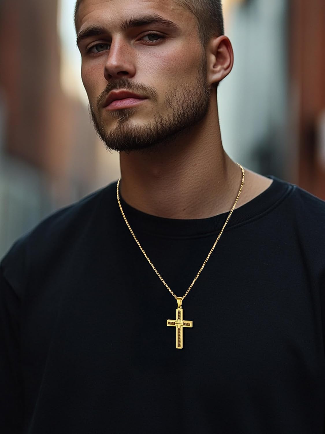 FaithHeart Stainless Steel Cross Necklace for Men, Silver/Black/Gold Cross Chains for Men Religious Amulet Necklaces Christian Gifts for Dad - Image 3