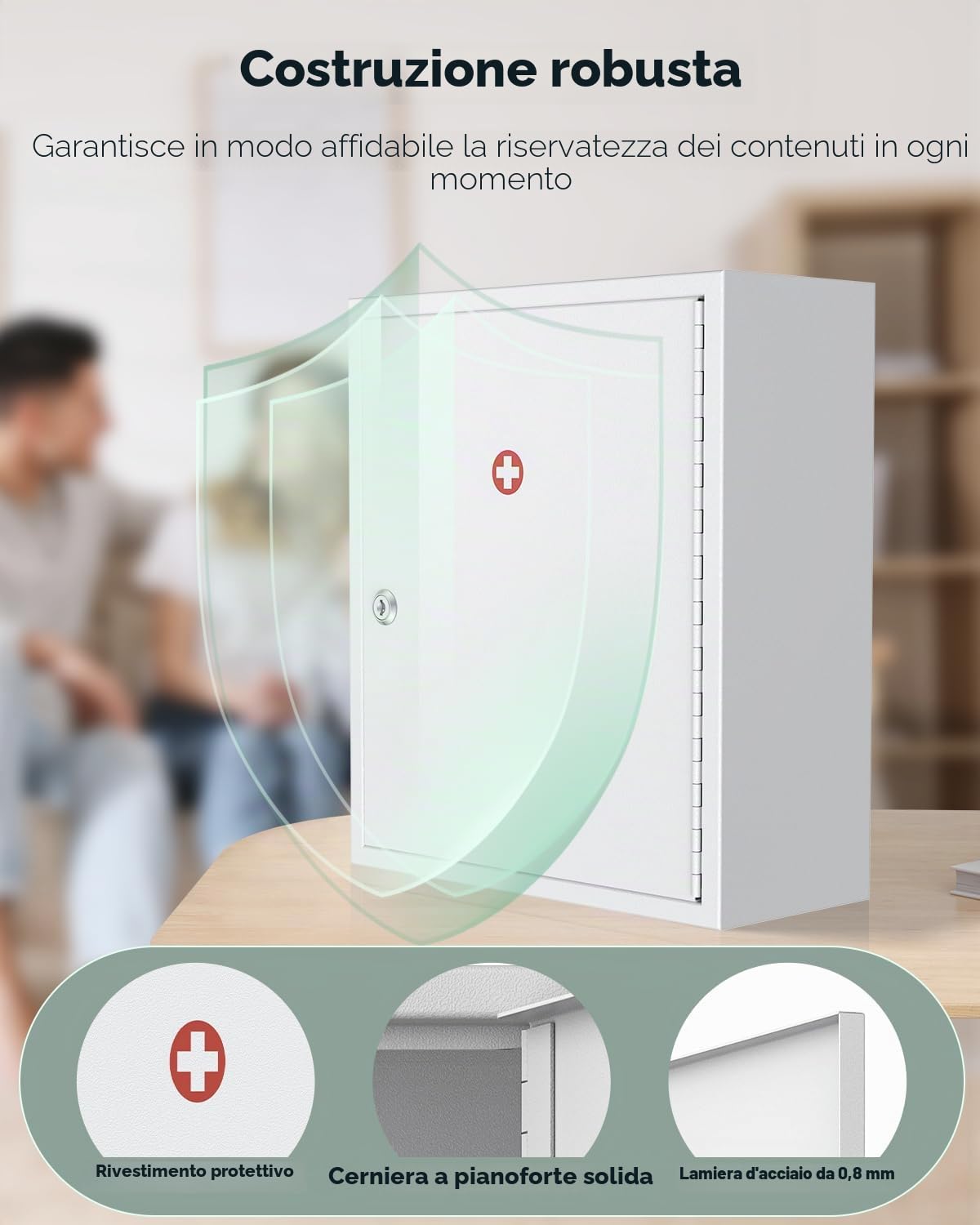 Uniclife Armadietto per medicinali da parete con serratura a chiave, armadietto di pronto soccorso, armadietto medico con serratura di grande capacità, organizer per medicinali sicuro in acciaio,