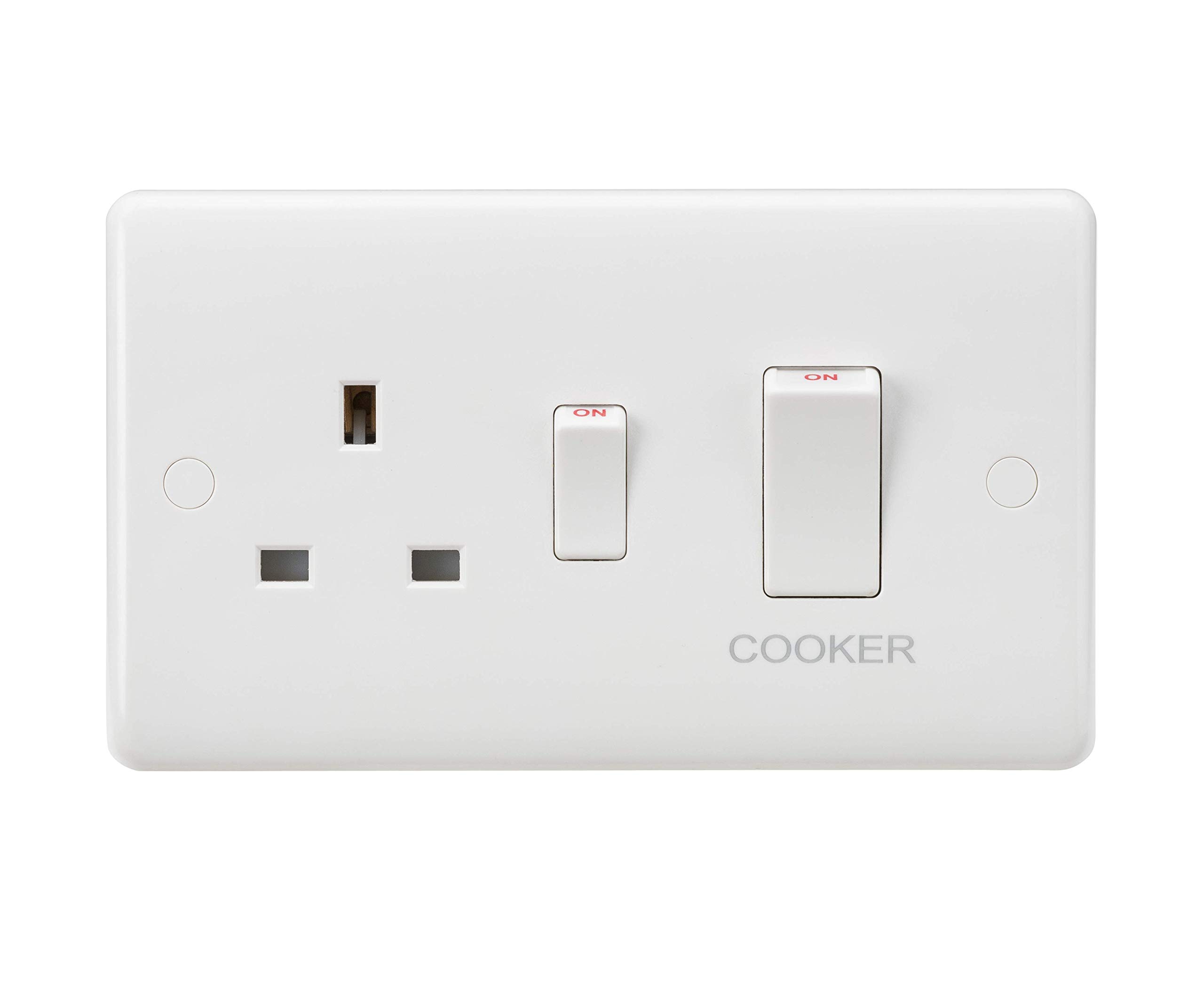 Knightsbridge Curved Edge Cu8333n 45 A Dp 13 A Switched Socket With Neon's, White