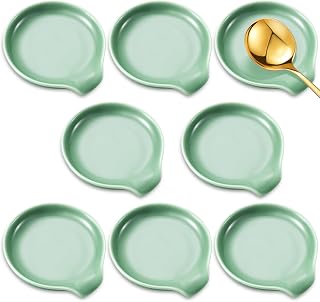 Irenare 8 Pcs Ceramic Spoon Rest for Stove Top, 3.74 Inch Porcelain Spoon Holder, Coffee Utensil Rest Heat Resistant Dishwasher Safe for Home Kitchen Accessories Gift(Green)