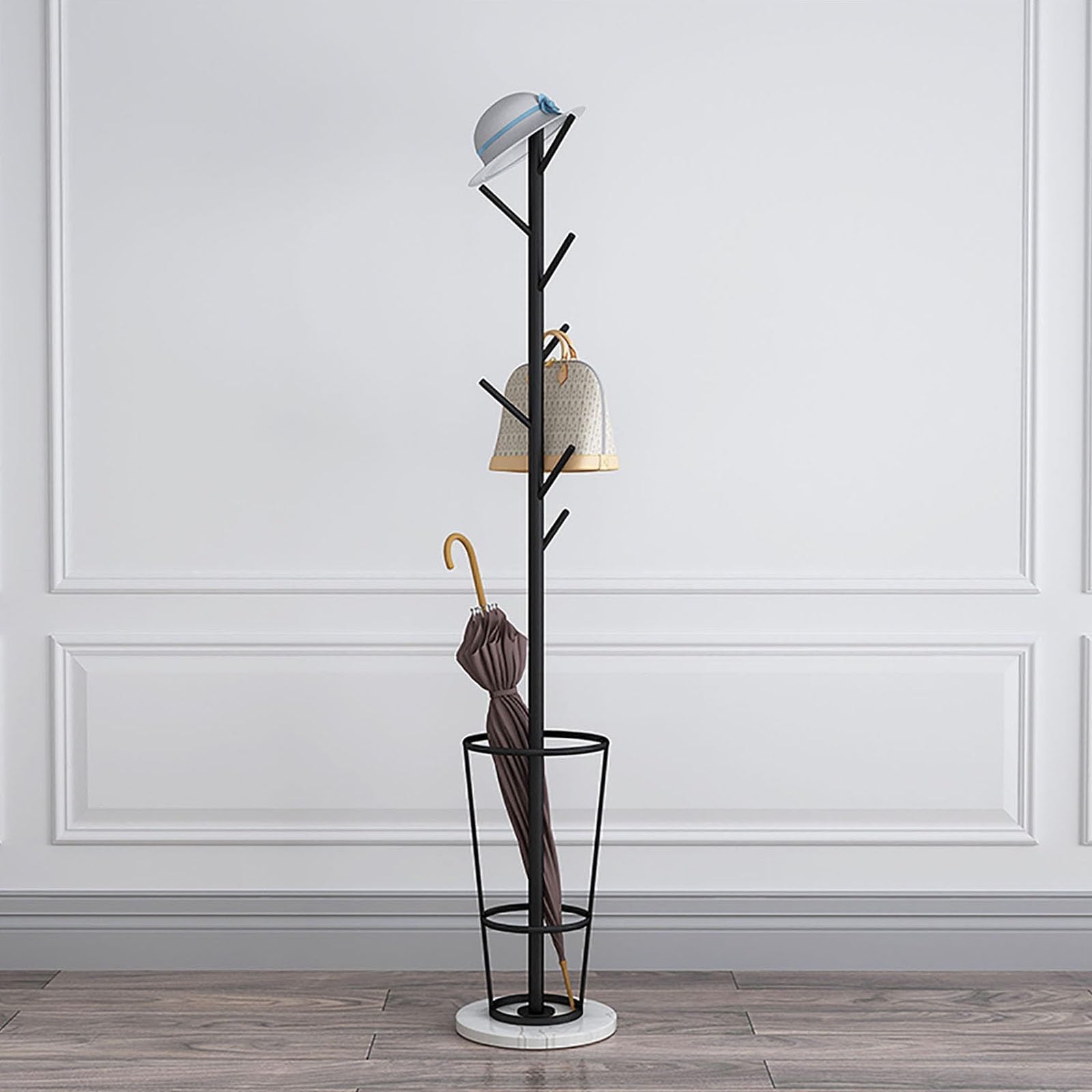 HYLYGFH Marble Base Metal Umbrella Stand & Coat Rack - Stylish Entryway nizer with Multiple Hooks for Umbrellas & Coats, Durable and Space-Saving Design