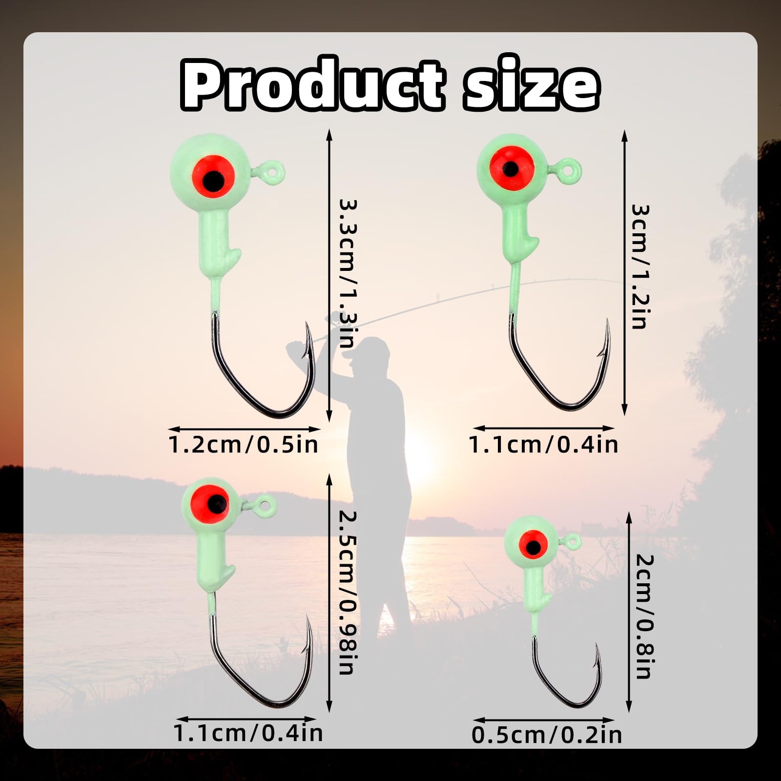 lasuroa 40 Pcs Glow in The Dark Crappie Jig Heads, 4 Sizes Night Fishing Jigs Head Hooks with 3D Eyes Swimbait Jig Heads for Crappie Bass Ideal Fishing Accessories & Gifts for Men