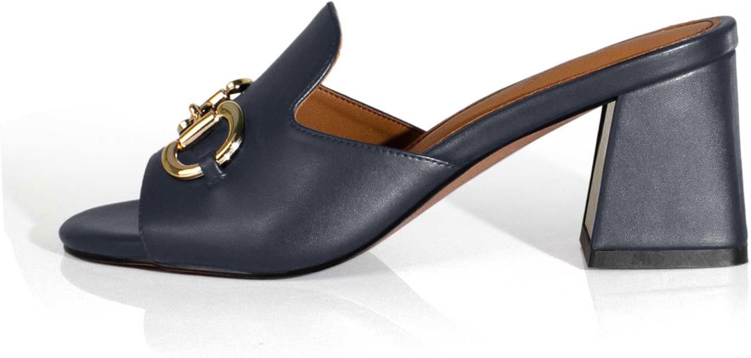 anteikira Women's Square Open Toe Buckle Sandals Slip On High Chunky Block Heel Mules Backless High Heeled Sandals for Women Fashion Summer Heels