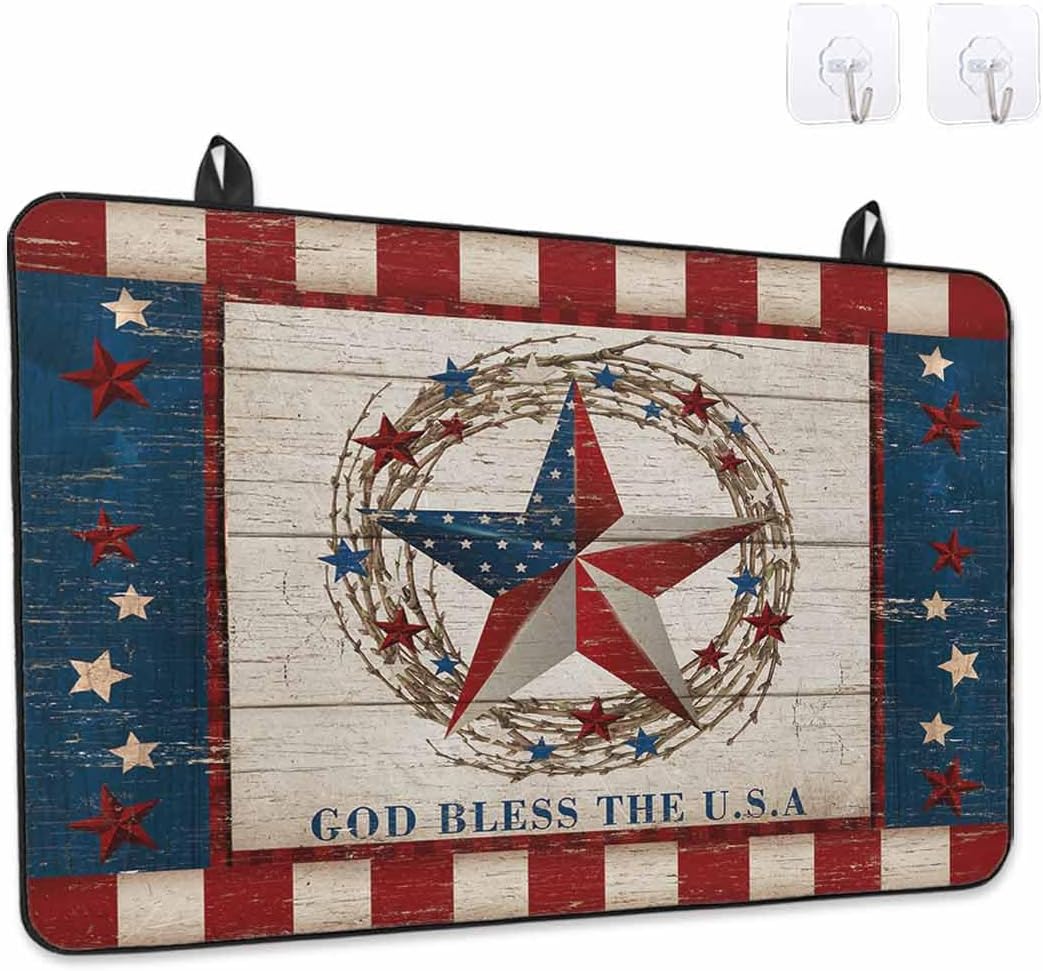 4th of July Stove Top Cover Rustic American Barn Star Stripes Stove Cover for Electric Stove Top Wood Grain Glass Cooktop Covers Anti-Slip Mat Heat Resistant Countertop Protector Kitchen 28.5"x20.5"