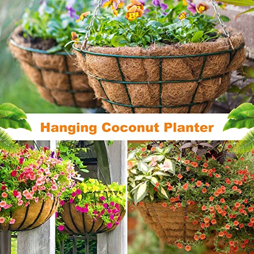 Riare 4 Pack 12 Inch Round Coco Liners Replacement, 100% Natural Coconut Coir Liners for Hanging Baskets, Garden Flower Vegetables Planter Pot, Window Box, Fence, Decks