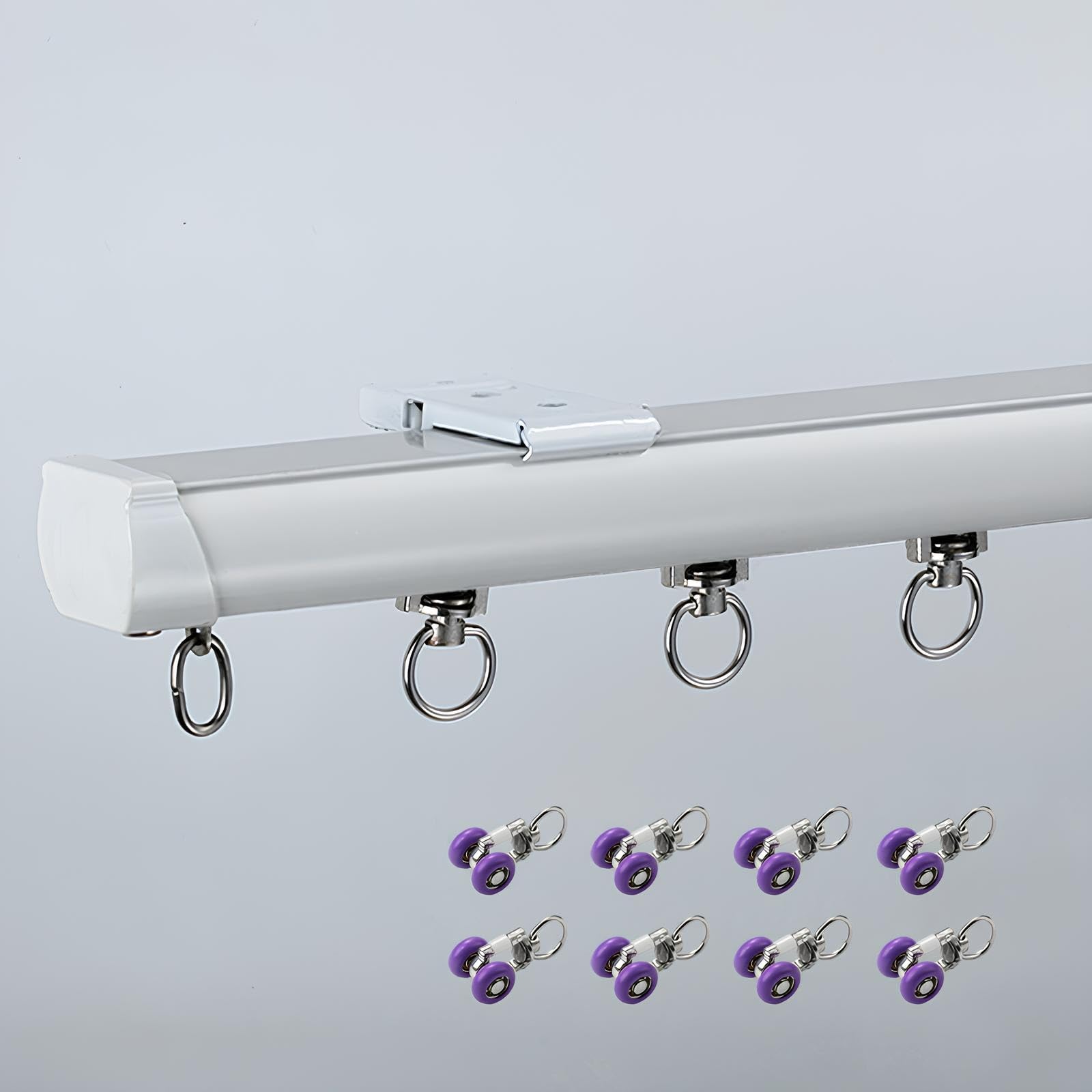 Heavy-Du Deckenschienensystem, Wandmontage, Raumteilerstange mit leisen Rollen, Aluminiumlegierung, Schienen-Set für und Balkon, Weiß, 220 cm/2 x 110 cm