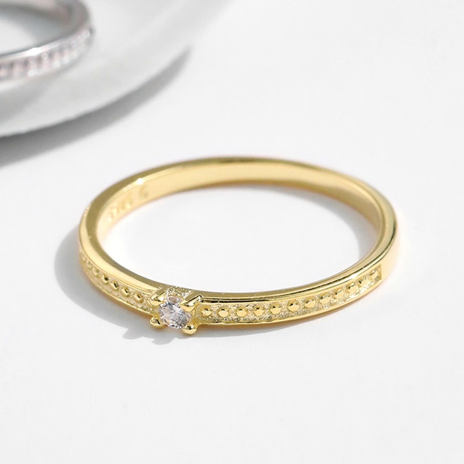 Alianzas de diamante de oro amarillo de 9 K/14 K, delicado anillo apilable, anillo solitario de la amistad, Au375/585, oro amarillo, joyería auténtica, talla 47-62