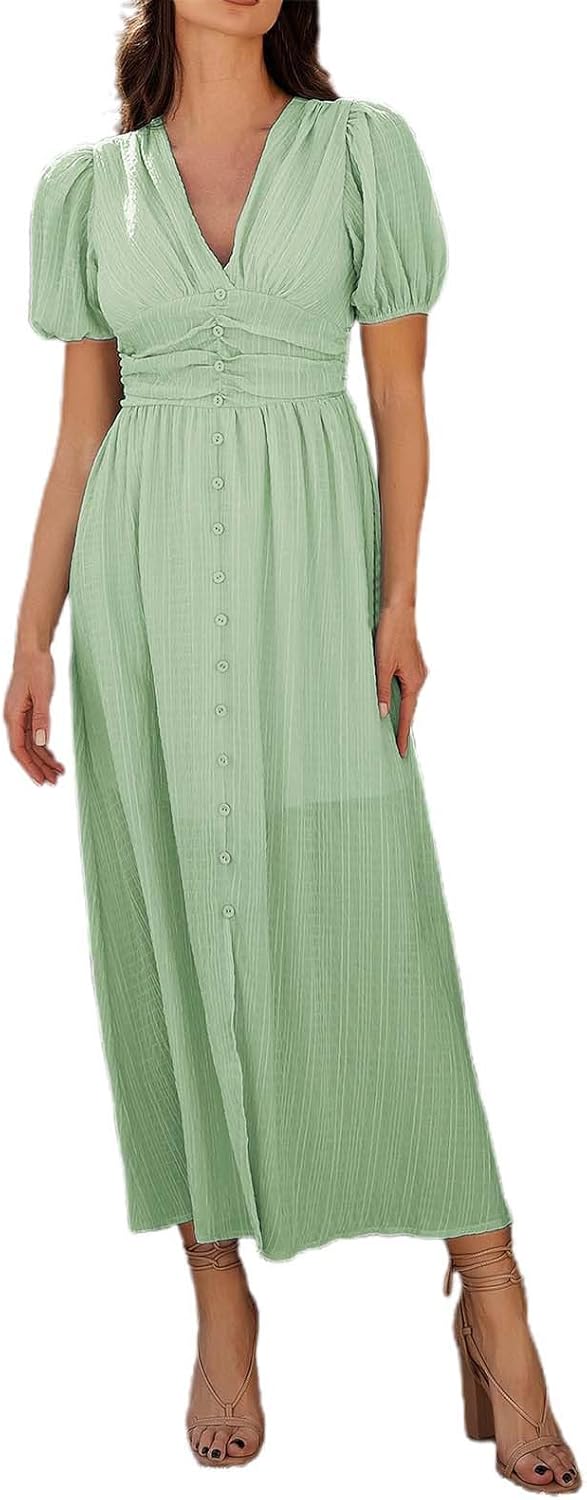 Leisure Commute Holiday Style V Neck High Waist Short Sleeve Split Dress Female Five Description! Summer Casual