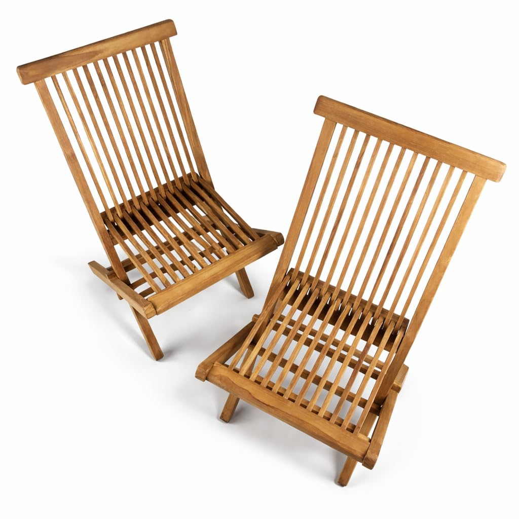 Set di 2 Sedie Pieghevoli Pinta in Legno Teak | Poltrone di Design, Resistenti per Giardino, Terrazza e Balcone | Certificato FSC (Pinta, Senza Cuscino)