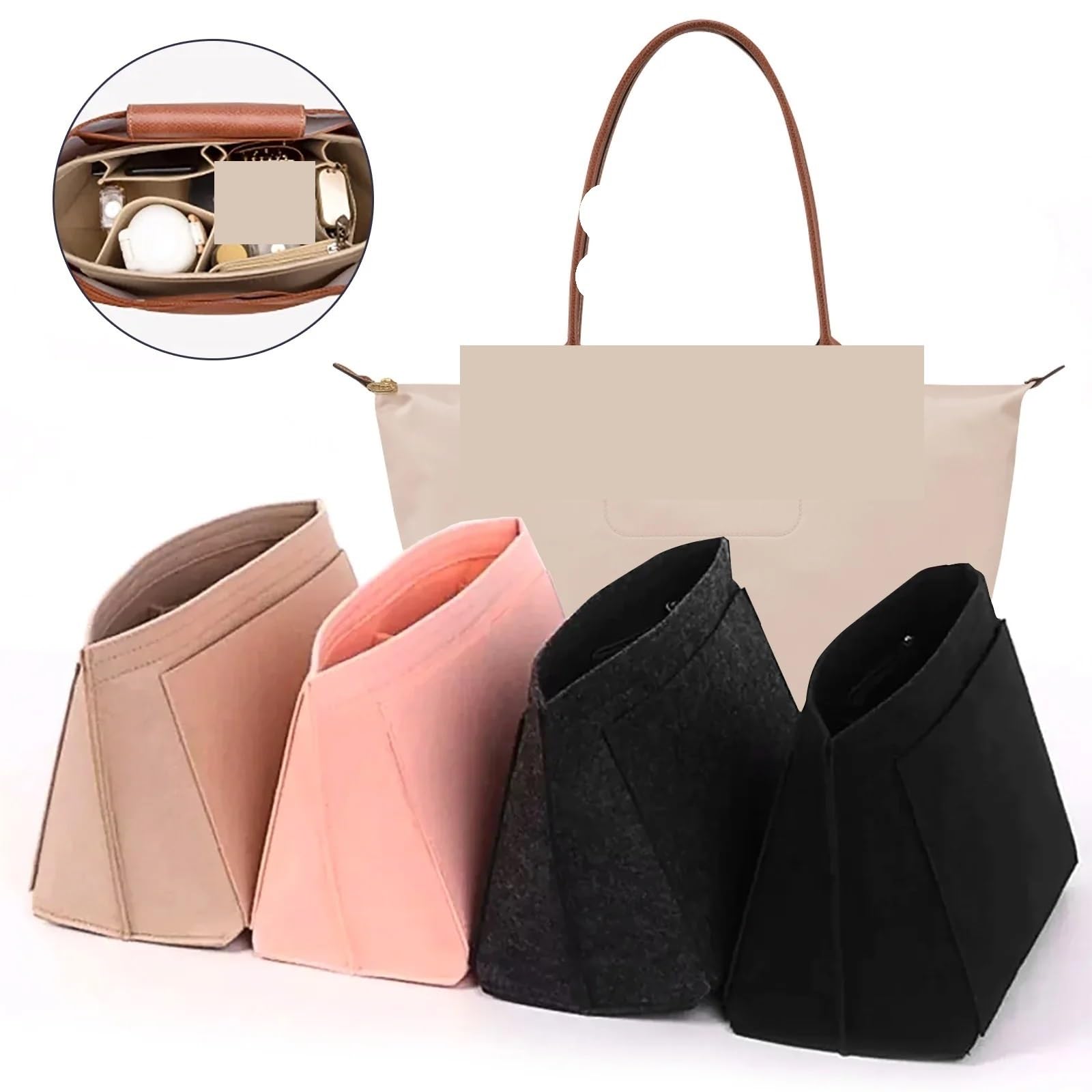 Organizador de bolso mano plegable 2 uds for insertar cartera for, fieltro con múltiples bolsillos Para Bolso(Dark Grey,L)