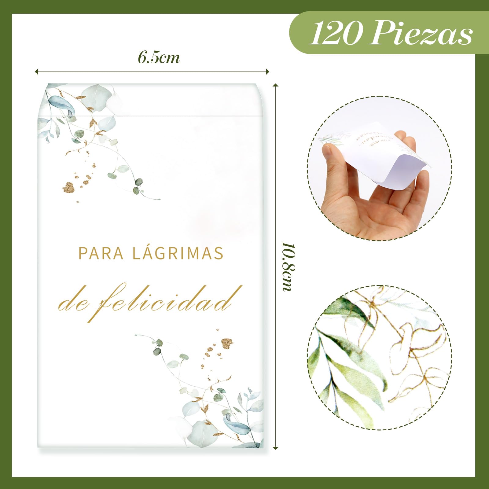 120 Pcs Lágrimas de Felicidad Boda Sobre para Pañuelos Detalles, Sobre para Pañuelos en Español para Bodas de Invitados, Detalles de Sobre de Toallas de Papel para Boda Fiesta (A)