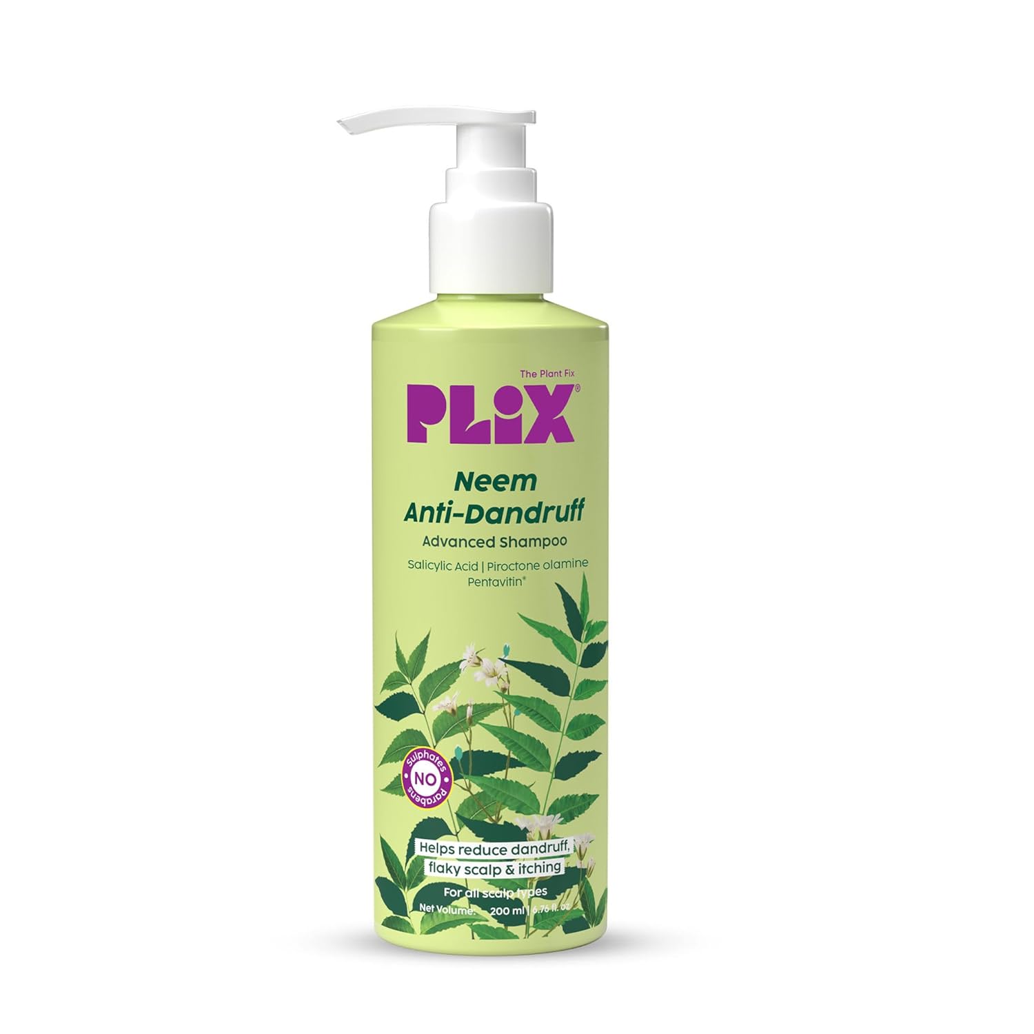 PLIX – THE PLANT FIX Neem Anti-Dandruff Advanced Shampoo | Piractone Olamine & Pentavitin® Paraben & Sulphate Free | For Men & Women | 200ml