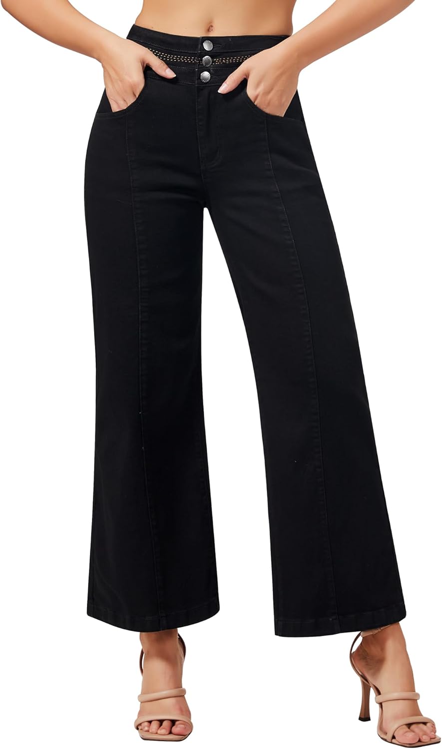 roswear Women's Wide Leg Petite Jeans High Waisted Stretchy Cropped Denim Pants - Image 6