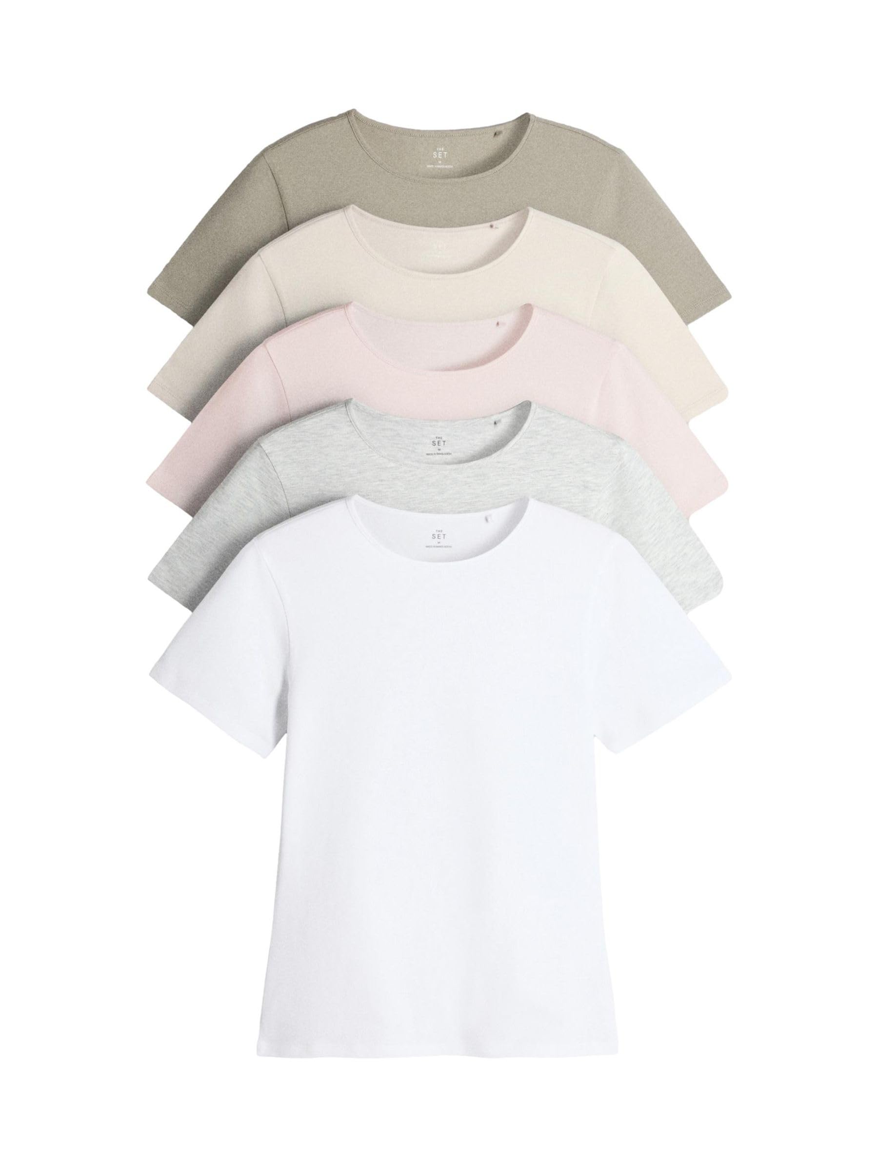 THE SET Damen kurzärmelige, körpernahe T-Shirts mit Rundhalsausschnitt
