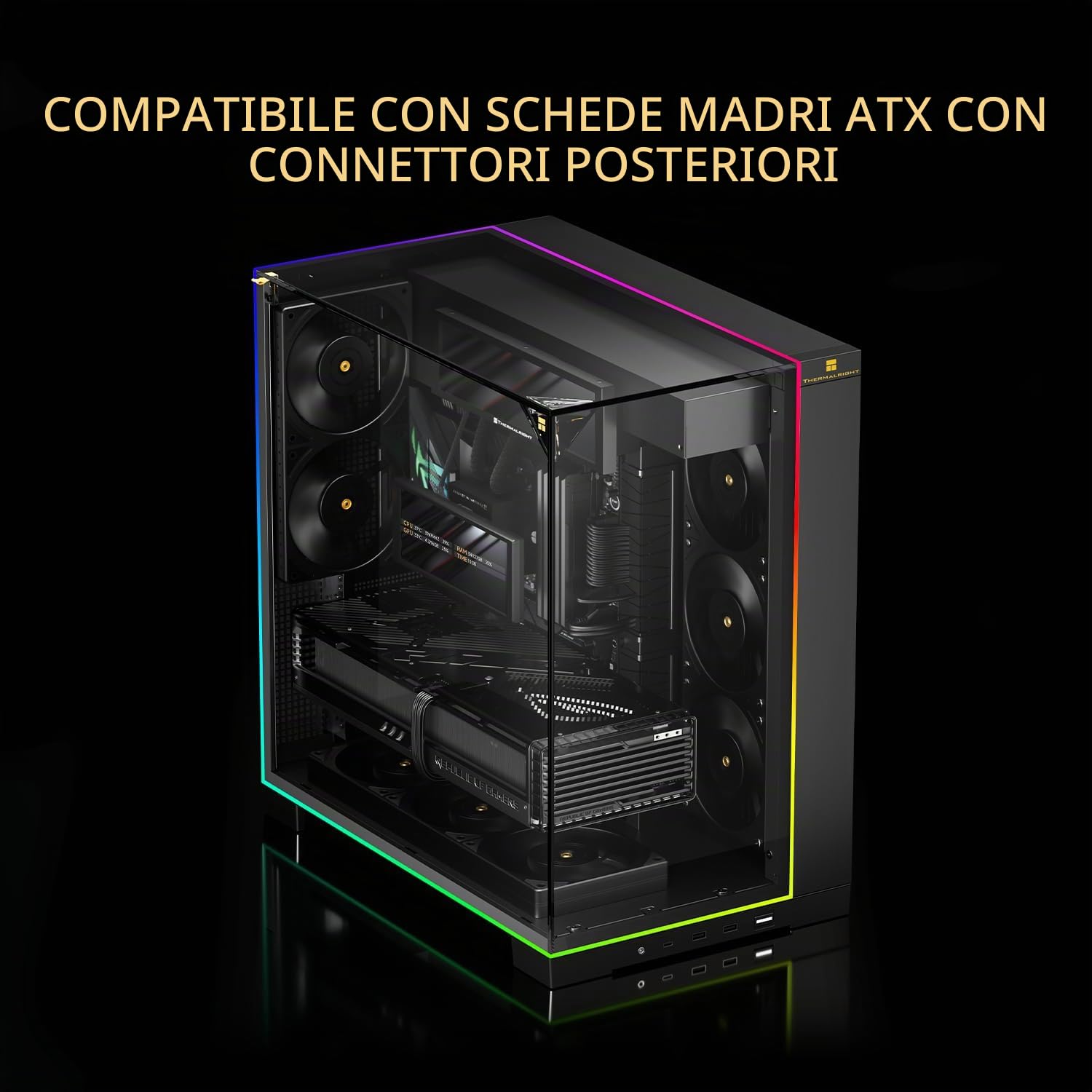 Thermalright Custodia per PC A70 Vision con display da 9,16 pollici | vetro di sicurezza panoramica,torre ATX,supporta scheda madre ATX/scheda grafica da 42cm