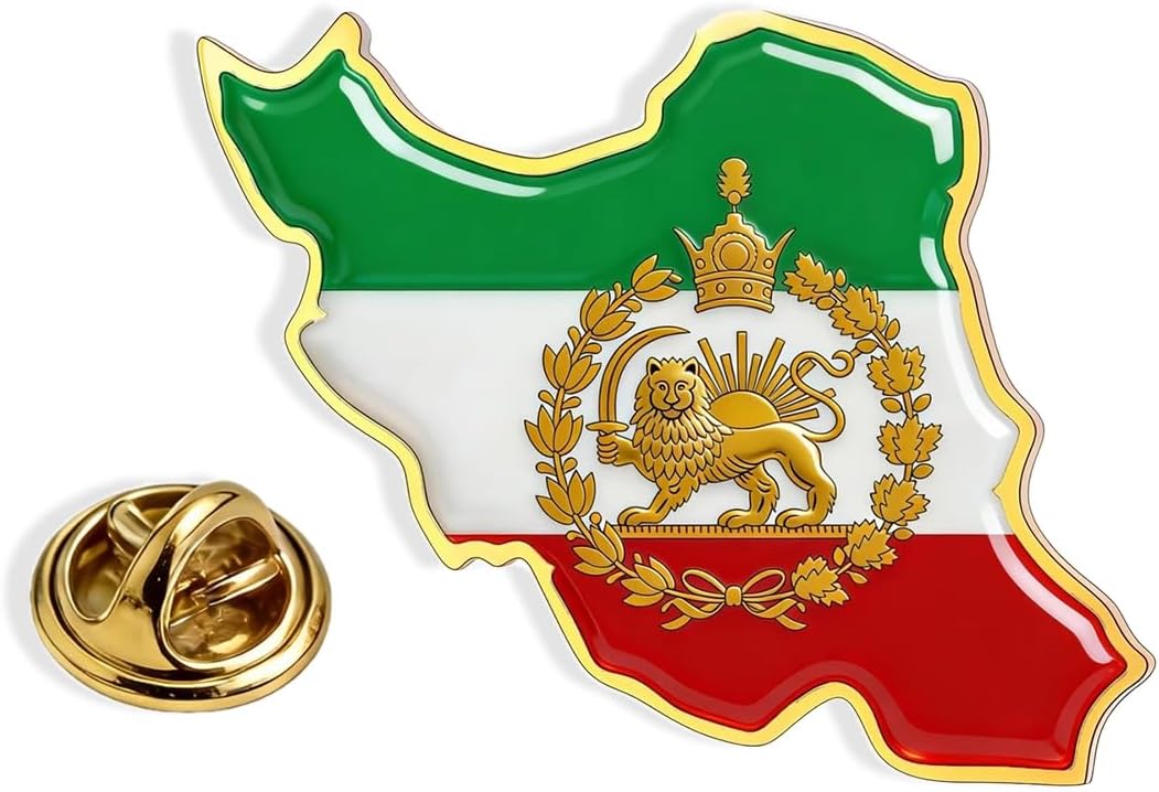 Iran Lion and Sun Brooch Pin Iran Flag Map Jewelry for Men Women Gold Silver Tone Iranian Cultural Symbol for Suit Backpack