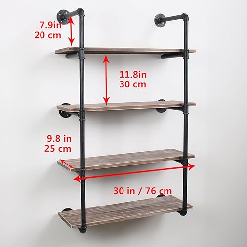 Miniatura 18 de MBQQ, Estantes de tubería industrial con madera, estante de montaje en pared rústico, estantería de metal colgada, estantería flotante de