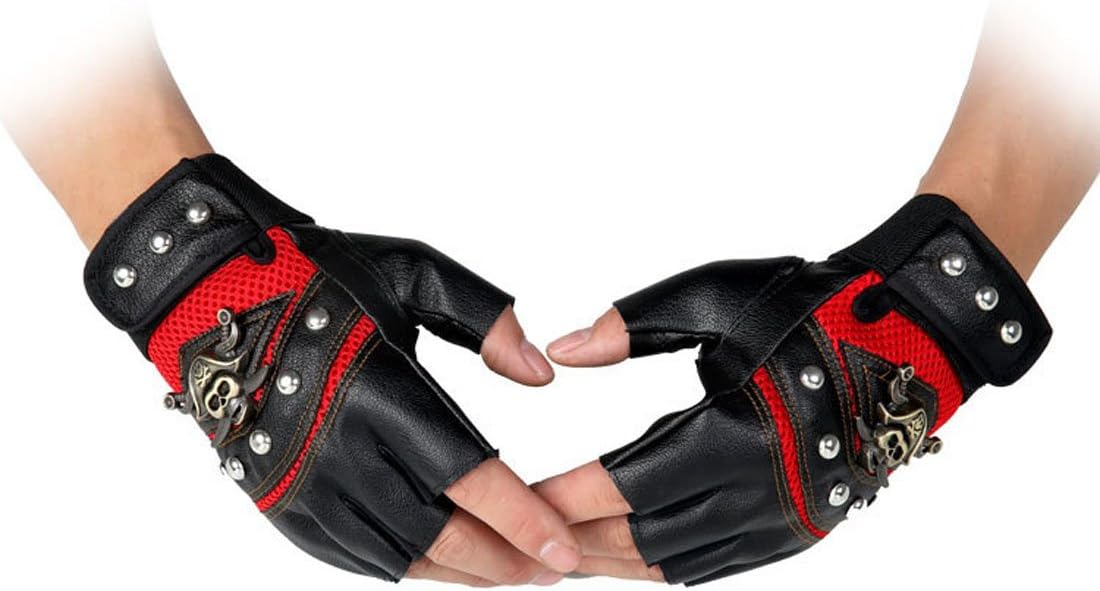 Coolwife Steampunk Gothic Gloves Mens Vintage Geuuine Leather Captain Fingerless Mittens