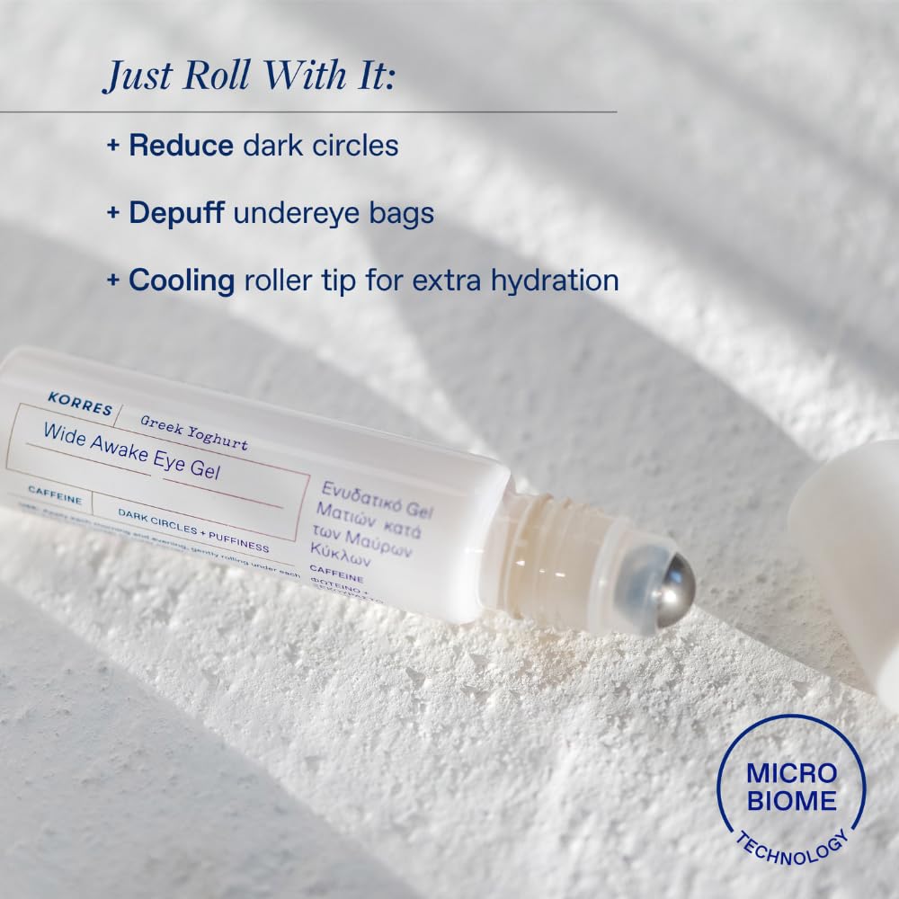 KORRES Greek Yoghurt Wide Awake Eye Gel Serum with Hyaluronic Acid & Caffeine for Dark Circles & Puffy Eyes, Roller Ball, Brightening & Hydrating, 0.51 fl oz - Image 8