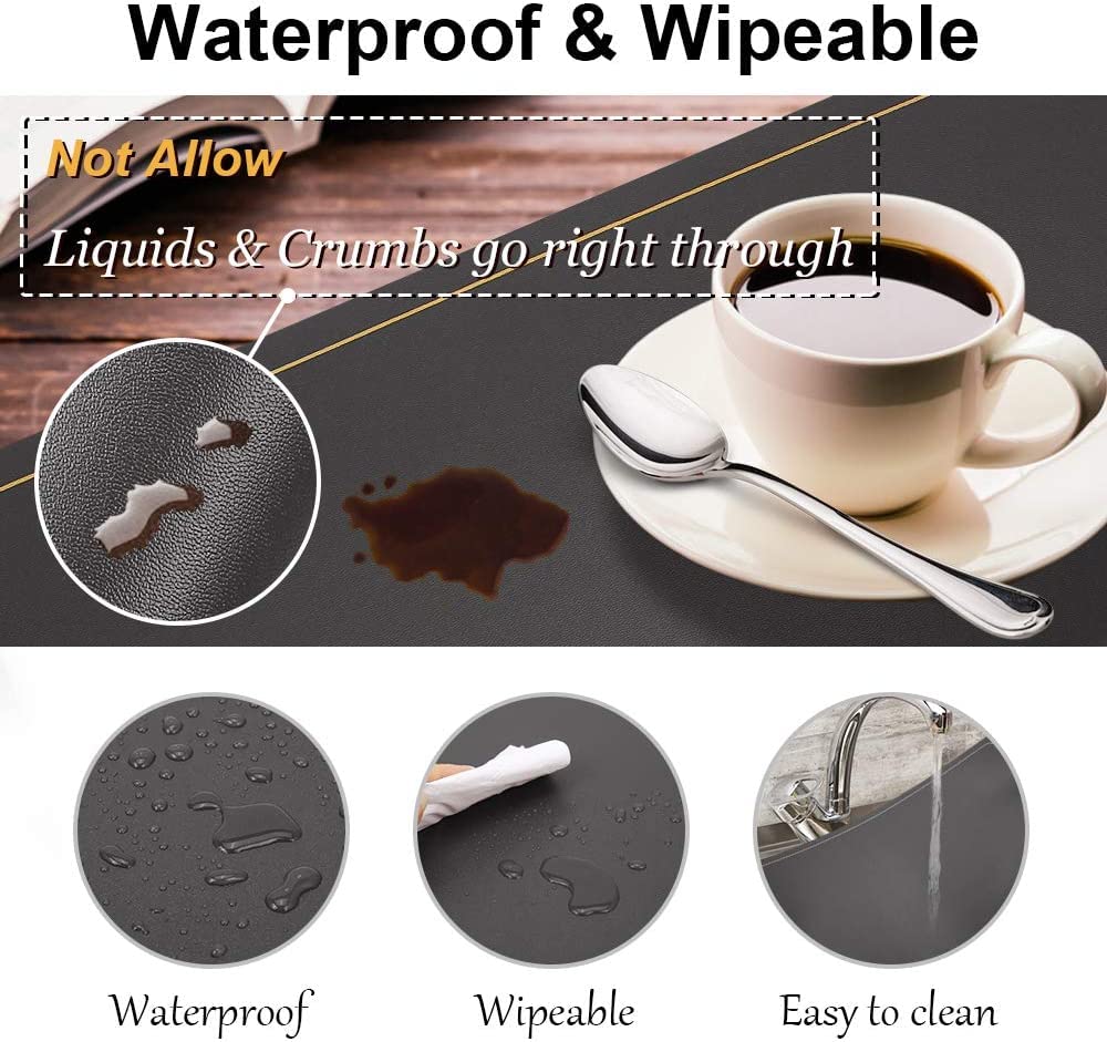 Maharsh Leather Placemats for Dining Table, Waterproof Heat Resistant Easy to Clean Non-Slip Wipeable PU Leather Place Mats Indoor, Washable Kitchen Table Mats (Gray, 6) 3