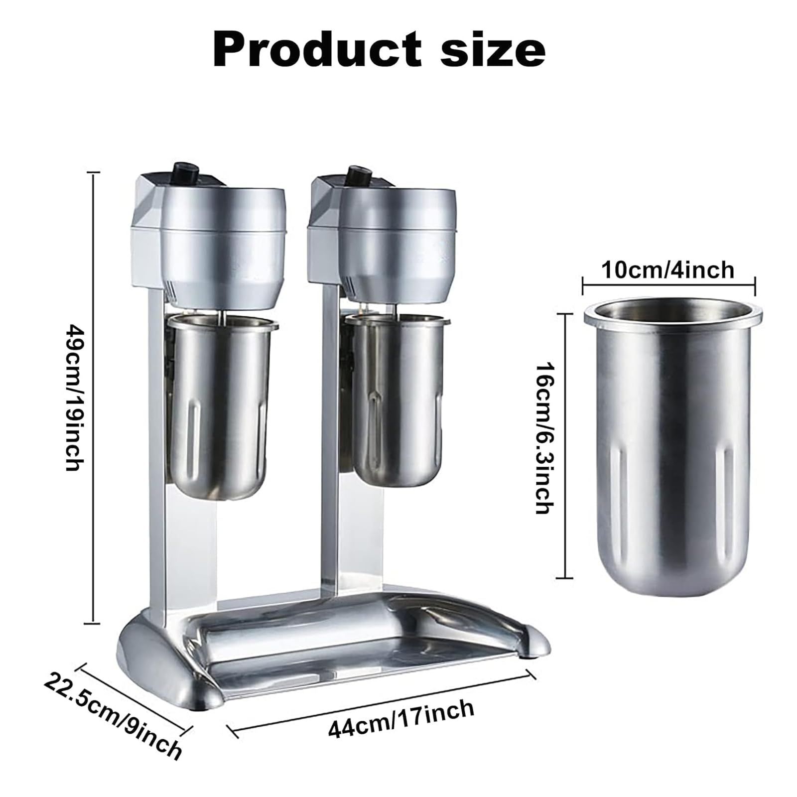 Dwugłowicowy shaker do mleka, elektryczny shaker do koktajli mlecznych z kubkiem o pojemności 1000 ml, prędkość 12000 obr./min - 18000 obr./min, płynna regulacja, mikrowyłącznik bezpieczeństwa i trw