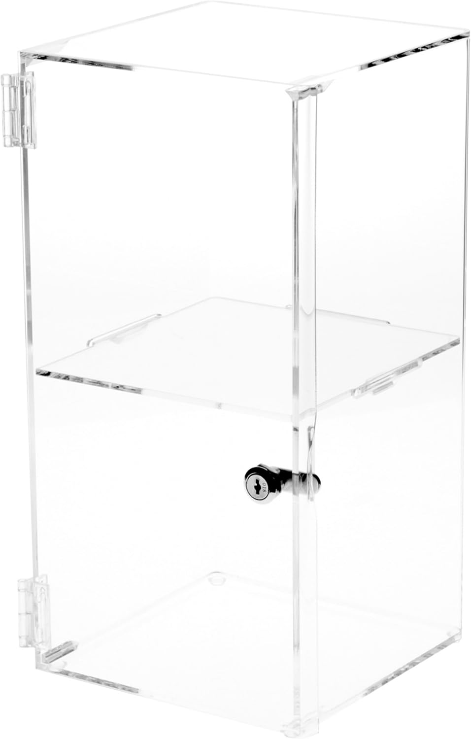 Plymor Clear Acrylic Front Opening Square Locking Display Case, 1 Shelf, 16 H x 8 W x 8 D