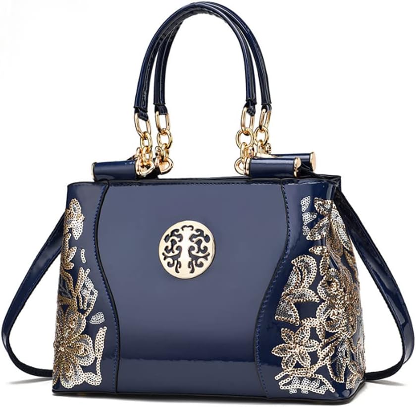 Women Synthetic Patent Bright Leather Portable Personality Tote Hobo Shoulder Crossbody Clutches Handbags