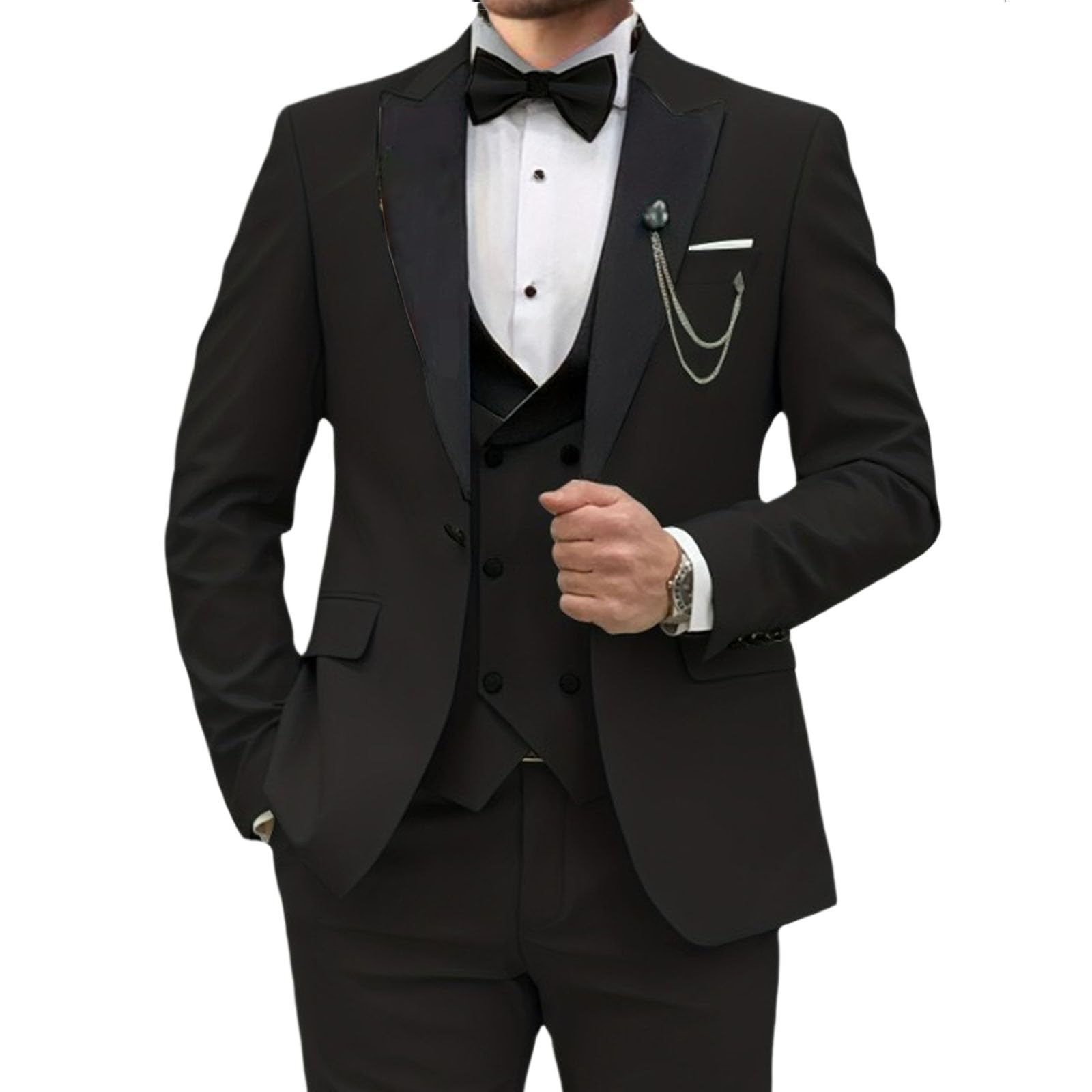 Completo da Uomo Slim Fit in Velluto con Revers a Lancia, 3 Pezzi, Giacca da Smoking con Un Bottone, Gilet, Pantaloni