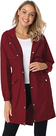 Arthas Womens Rain Jacket with Hood Lightweight Waterproof Rain Coats for Women Breathable Outdoor Long Trench Raincoat