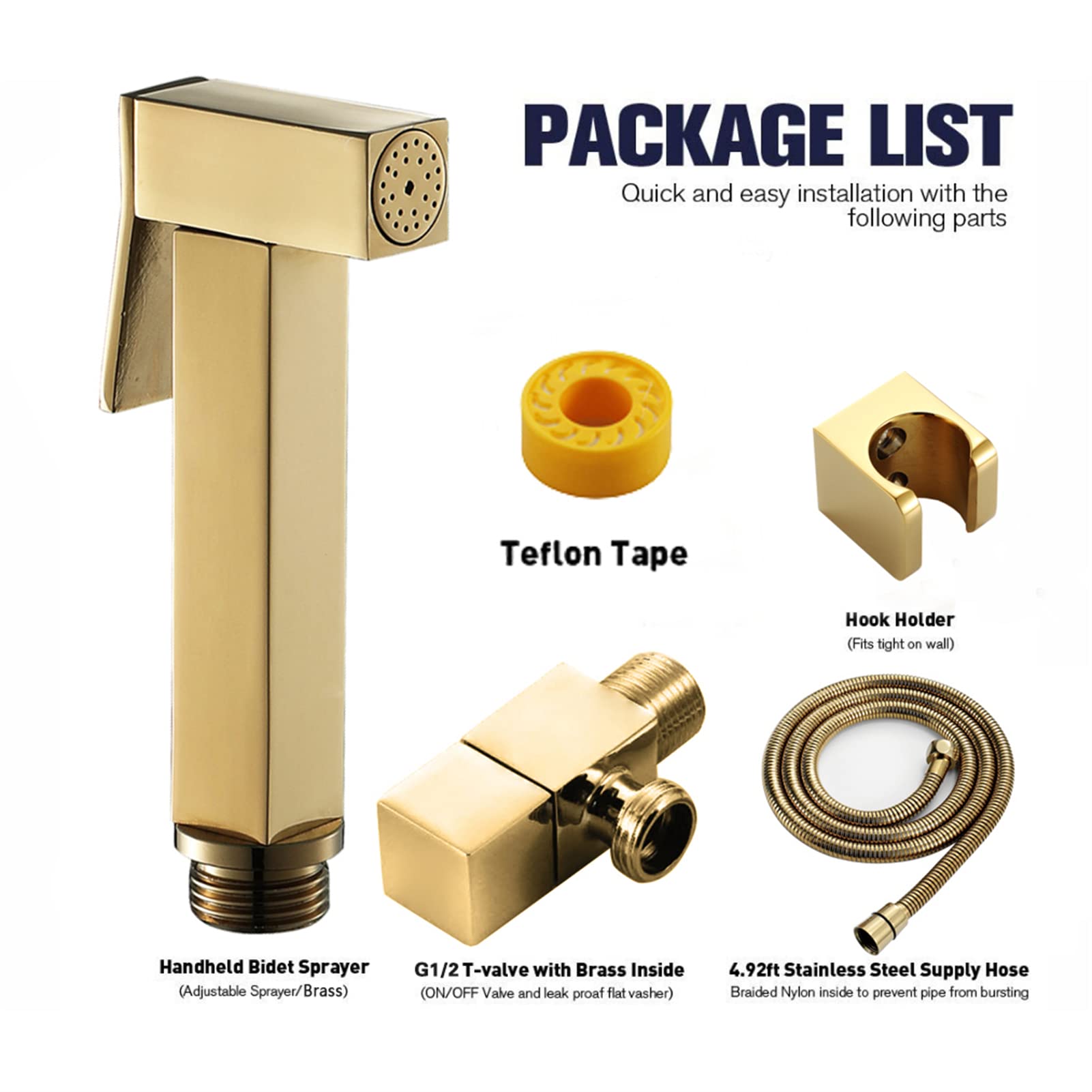 Bidet-Dusche für Toilette, Gold-Bidet-Handbrause Messing, Bidet-Sprayer für die persönliche Hygiene, Baby-Windeltuch, Bidet-Wasserhahn-Set, Bidet-Aufsatz mit Schlauch,B
