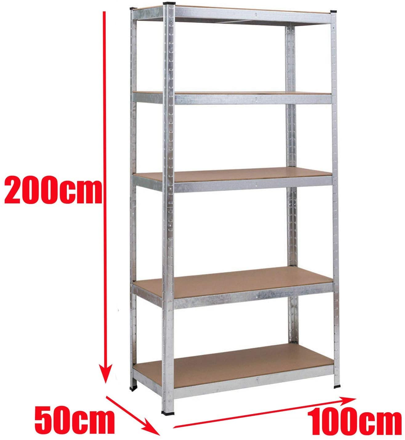 Qimu Estantería de metal para cargas pesadas con 5 estantes, soporta hasta 875 kg, 200 x 100 x 50 cm, galvanizada