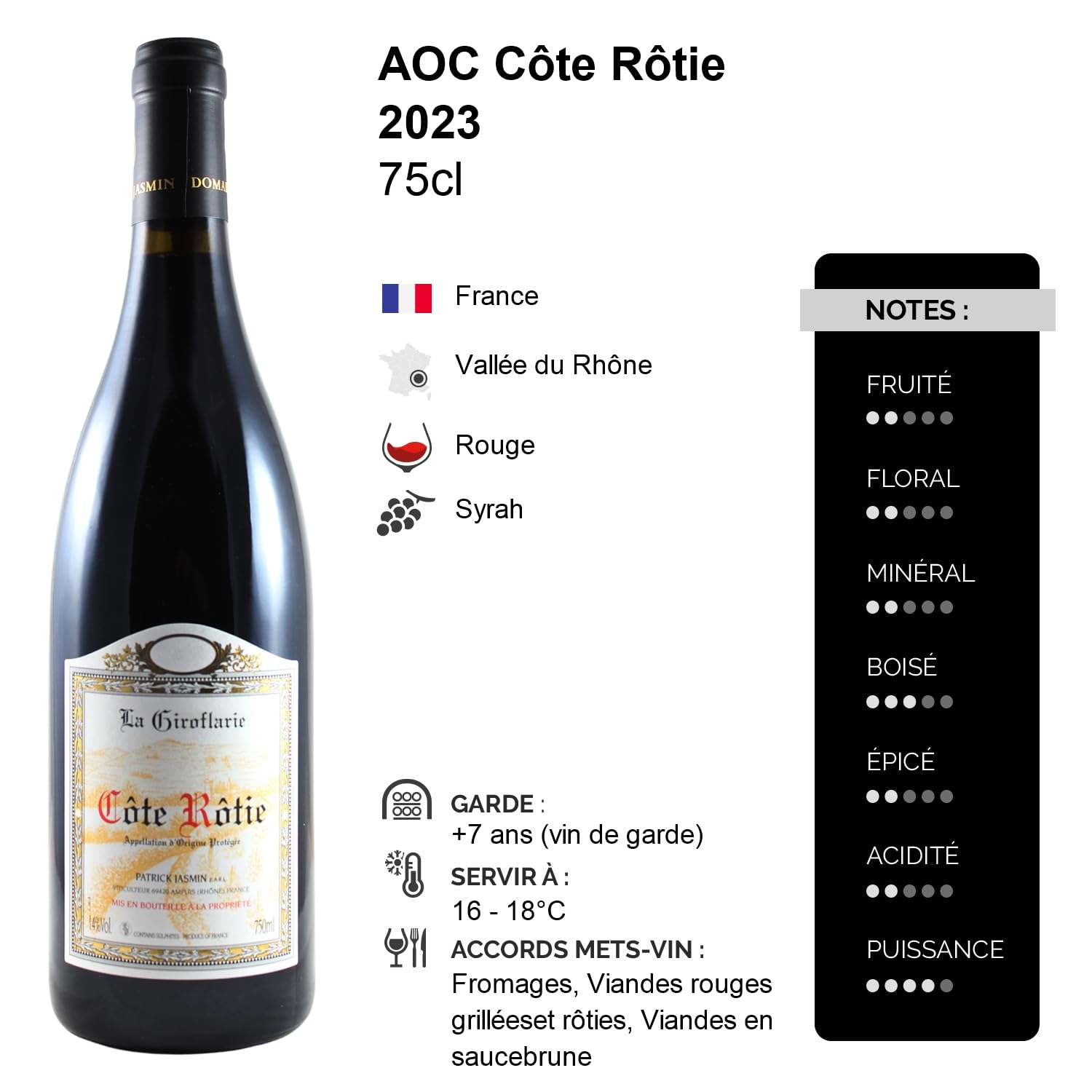 Côte Rôtie La Giroflarie - Rouge 2023 - Domaine Jasmin - Vin Rouge de la Vallée du Rhône (75cl)