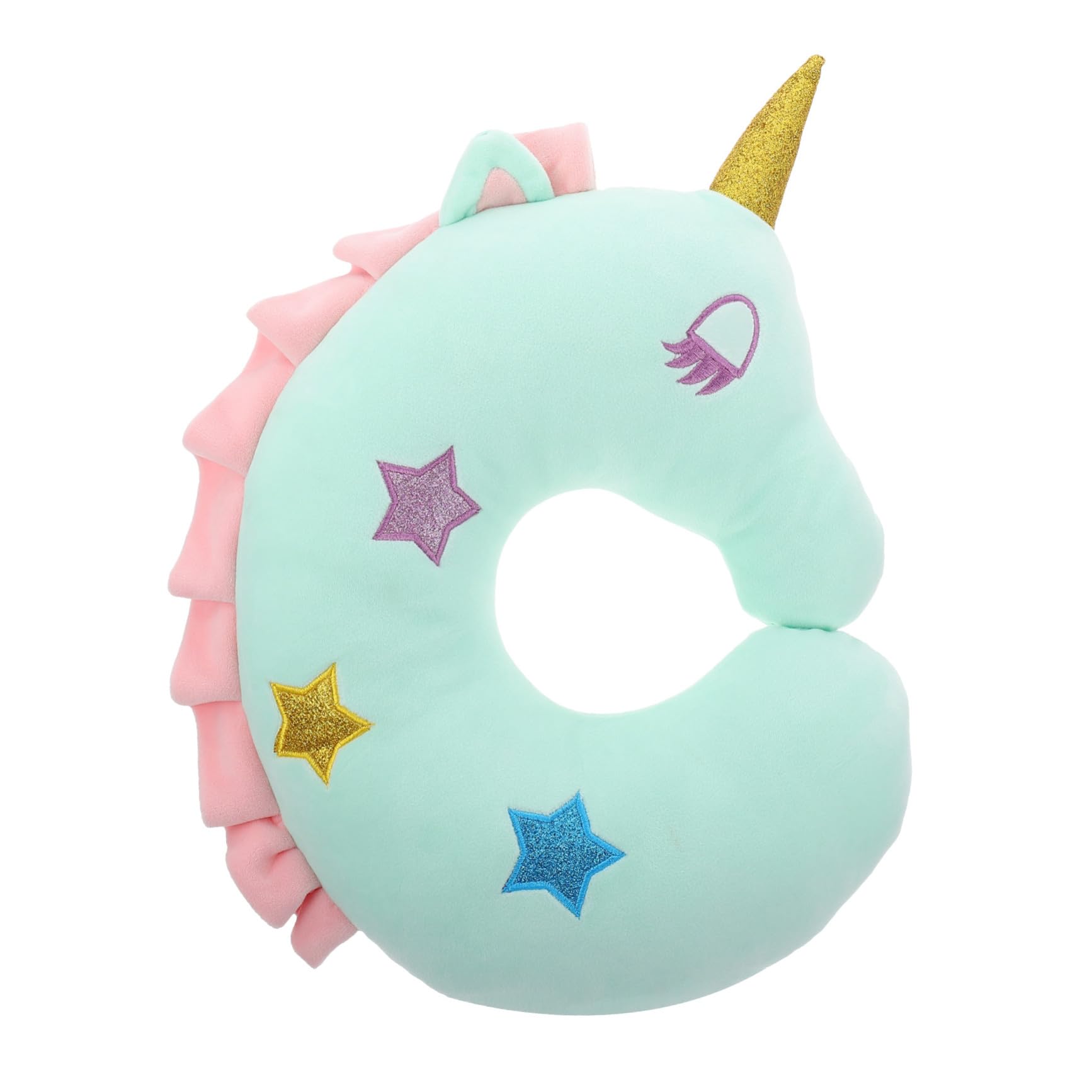 INOOMP Almohada De Viaje para Cuello En Forma De u Verde, Cojín De Apoyo Cervical De Sobremesa, Suave De Felpa, Portátil para Oficina y Coche, Almohada Cómica Unicornio para Descanso Diario