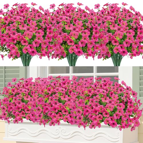 Image of Bassion 24 Bundles Artificial Flowers for Outdoors Fake Flowers, Fuschia