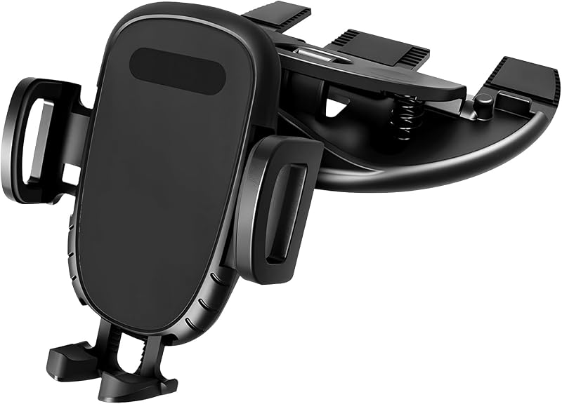 Soporte para teléfono celular para automóvil, soporte para teléfono celular con liberación de un botón manos libres para reproductor de CD, soporte giratorio de 360 ​​​​grados para ranura de CD automático para todos los teléfonos inteligentes, accesorios para automóvil (negro)