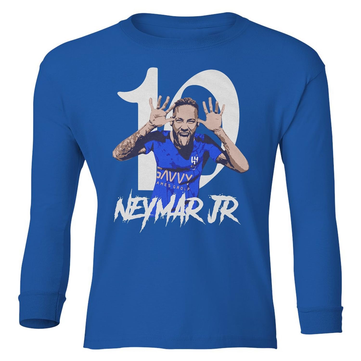Neymar Jr. 10 - Saudi Soccer Star Celebration Youth Long Sleeve T-Shirt (Royal, Youth Medium)