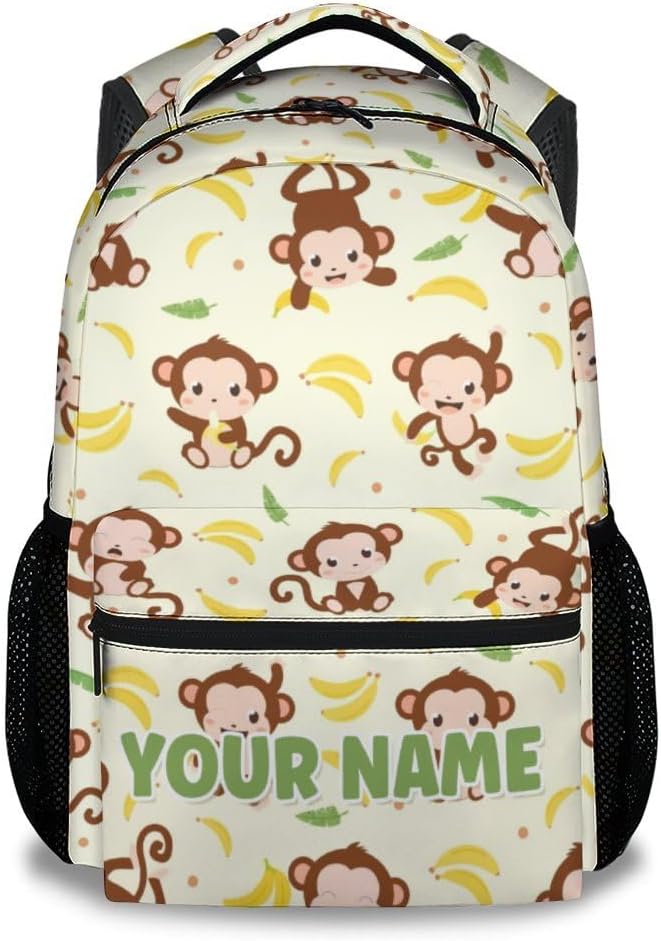 School Backpack for Boys - 17 Inch Large Capacity Aesthetic Kid Backpack - Yellow Durable Monkey Bookbag for School, Travel and Camp