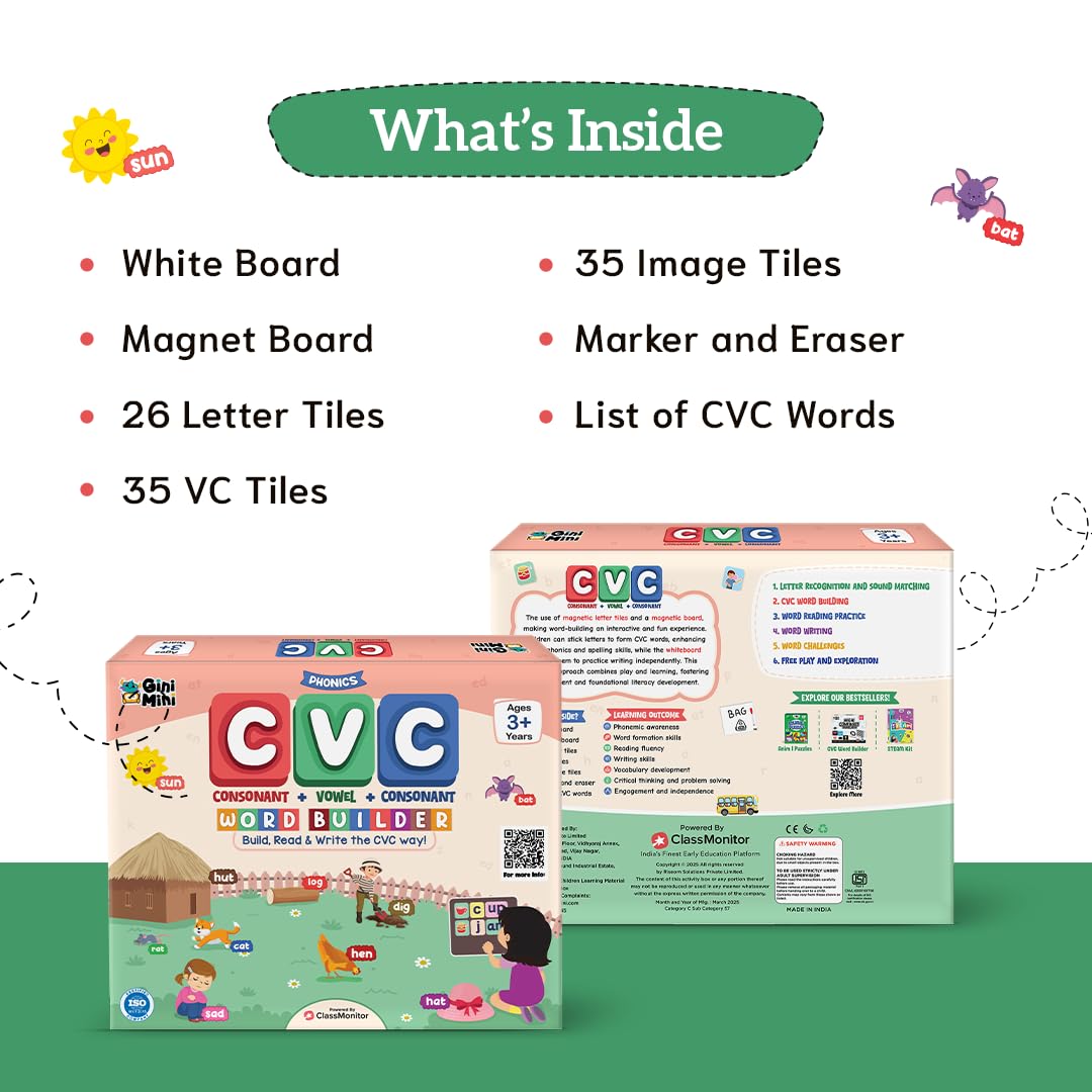 GiniMini CVC Word Builder - Letter Tiles & Whiteboard - Learn to Read, Write & Build CVC Words - Educational Toy for Kids 3 4 5 6 Years 2