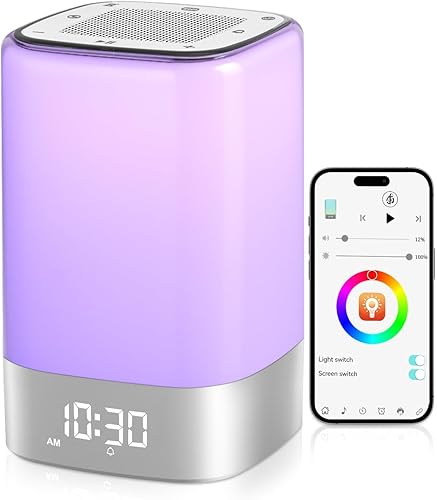 Máquina de sonido blanco con 32 sonidos relajantes, altavoz Bluetooth, relojes despertadores para dormitorios con luz de despertador, luz nocturna