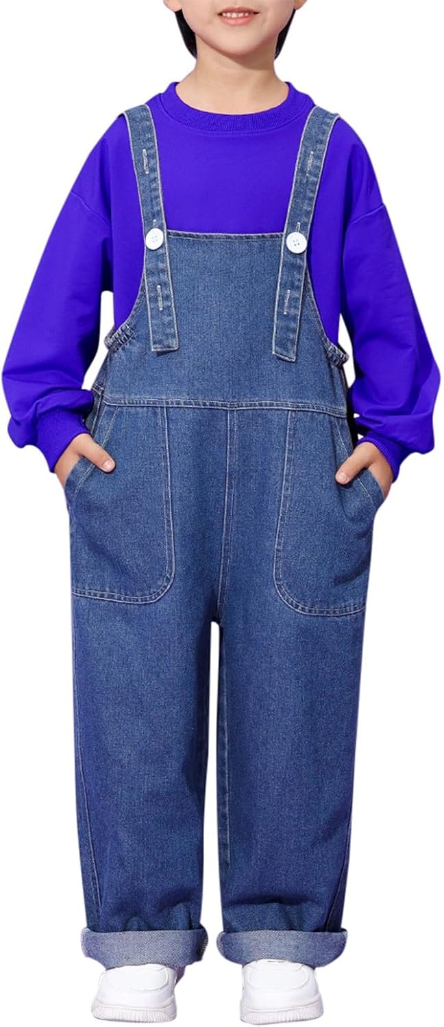 Kids Denim Overalls Girls Baggy Wide Leg Vintage Loose Jumpsuit Teen Summer Sleeveless Adjustable Strap Bib Overall