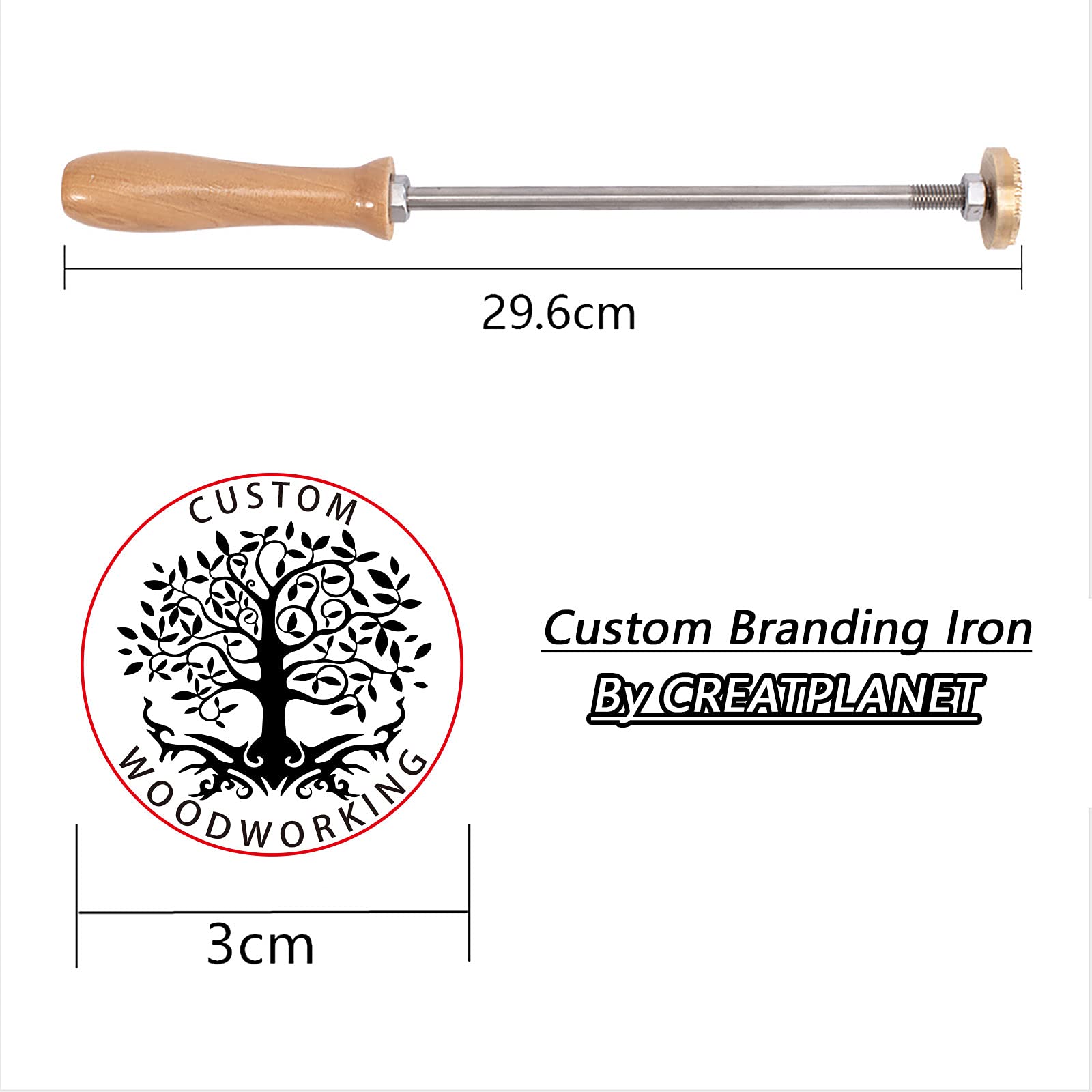 CREATPLANET Custom Wood Branding Iron 1.2 Inch Leather Branding Iron Stamp Custom Logo Heat BBQ Stamp with Brass Head & Wood Handle for Baking Woodworking Handcrafted Design - Tree of Life #4