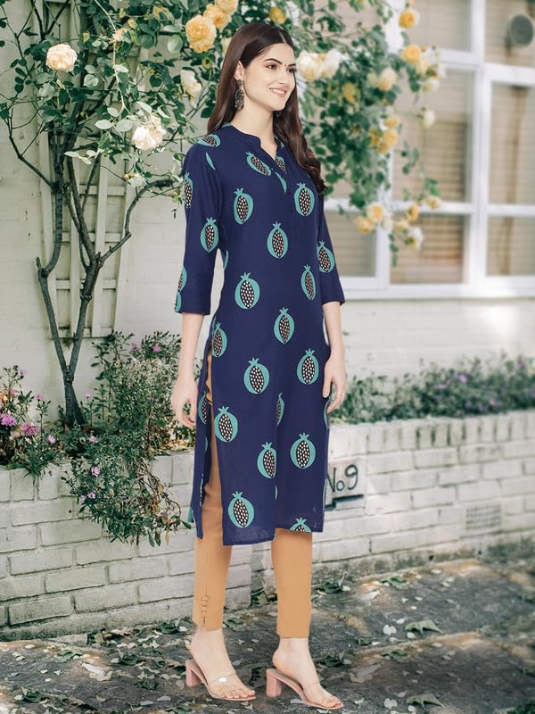 Image of Pinkmint Women Cotton Kurti ll Stright Printed Collared V Neck Kurta ll Stylish Regular Fit Kurti's (Pack of 01)