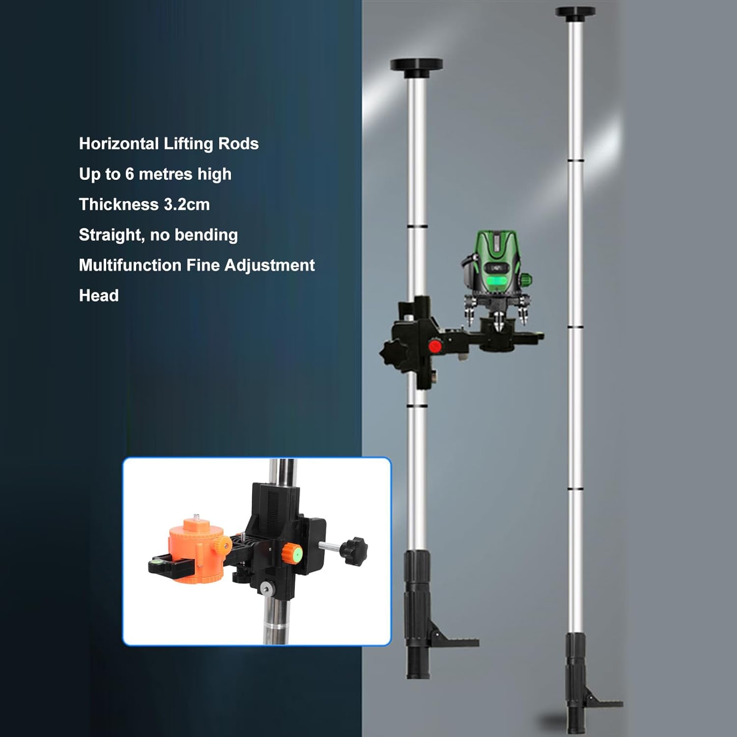 4.32M Leveling Tool Telescoping Support Pole, Multifunctional Aluminum Alloy Level Pole with 5 Sections