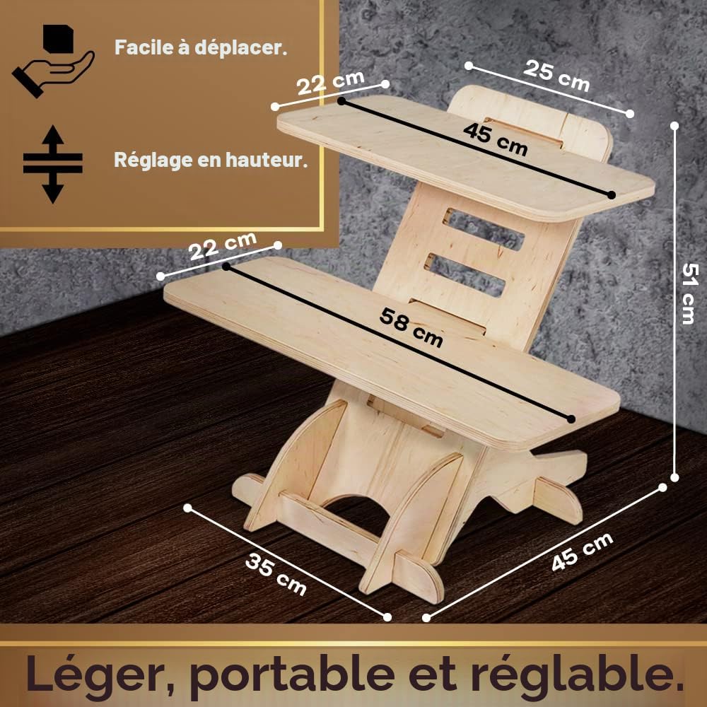Support de bureau debout en bois - Support de bureau debout - Fabriqué en UE