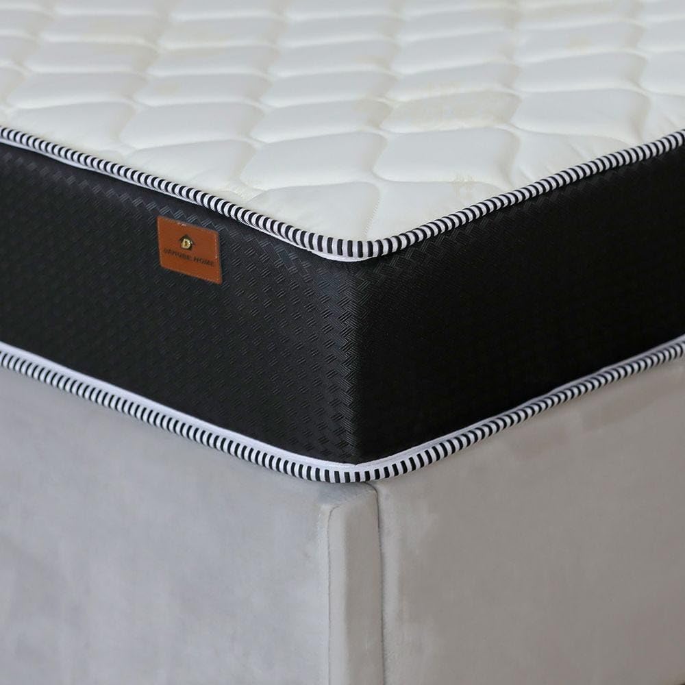 Danube HomeIsleep Bonnel Spring Mattress With 2 Pillow Free | Medium Firm Feel | King Bed Mattress | Spine Balance For Pressure Relief | L200xW180 cm | Thickness 22 cm - Cream/Black