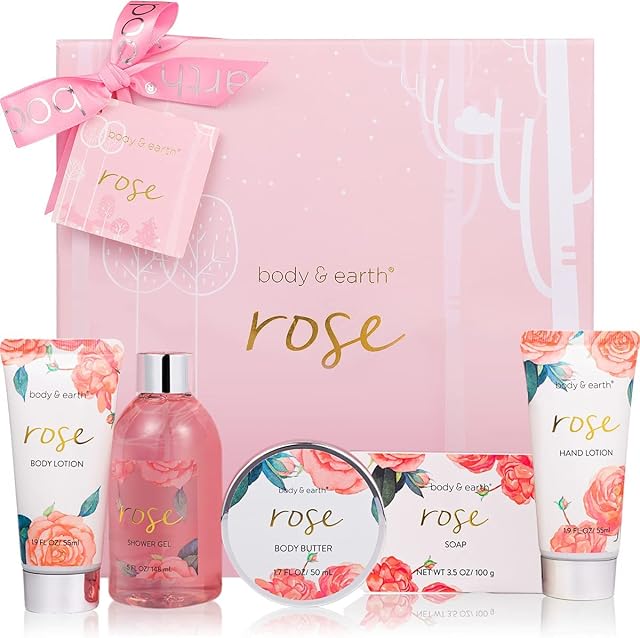 BODY & EARTH Bath Spa Gift Set,6 Pcs Rose Gifts Box for Women Includes Soap,Shower Gel,Body Butter,Body Lotion,Pamper Set,Relaxation Gifts for Women,Birthday Gifts for Her,Valentine Gifts
